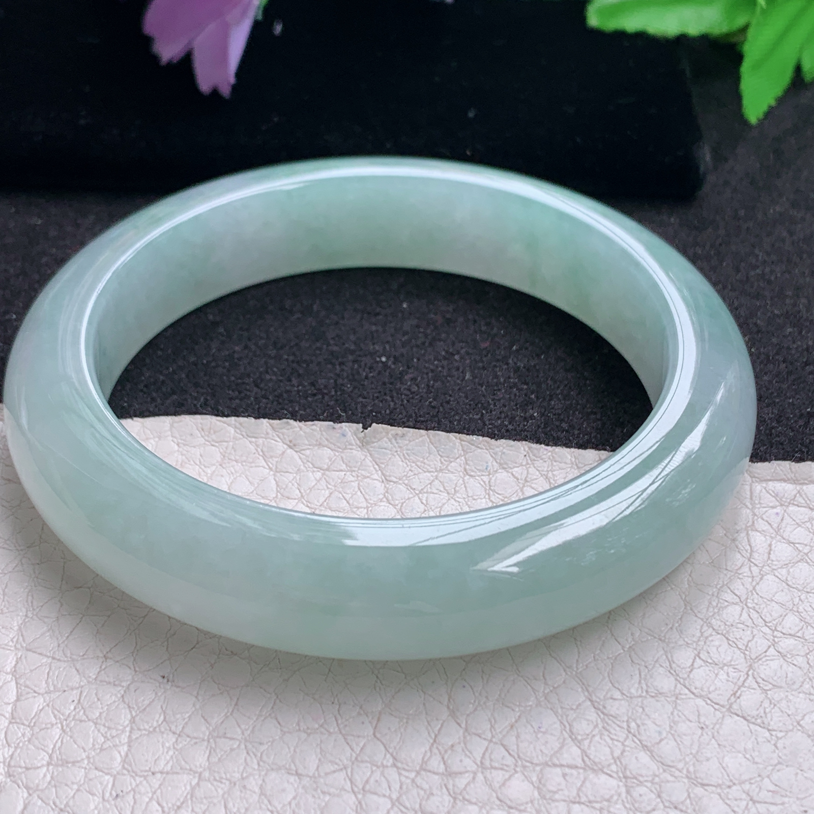 xo冰晴款56*12*9平安镯 天然缅甸翡翠A货手镯晴绿正圈玉手环