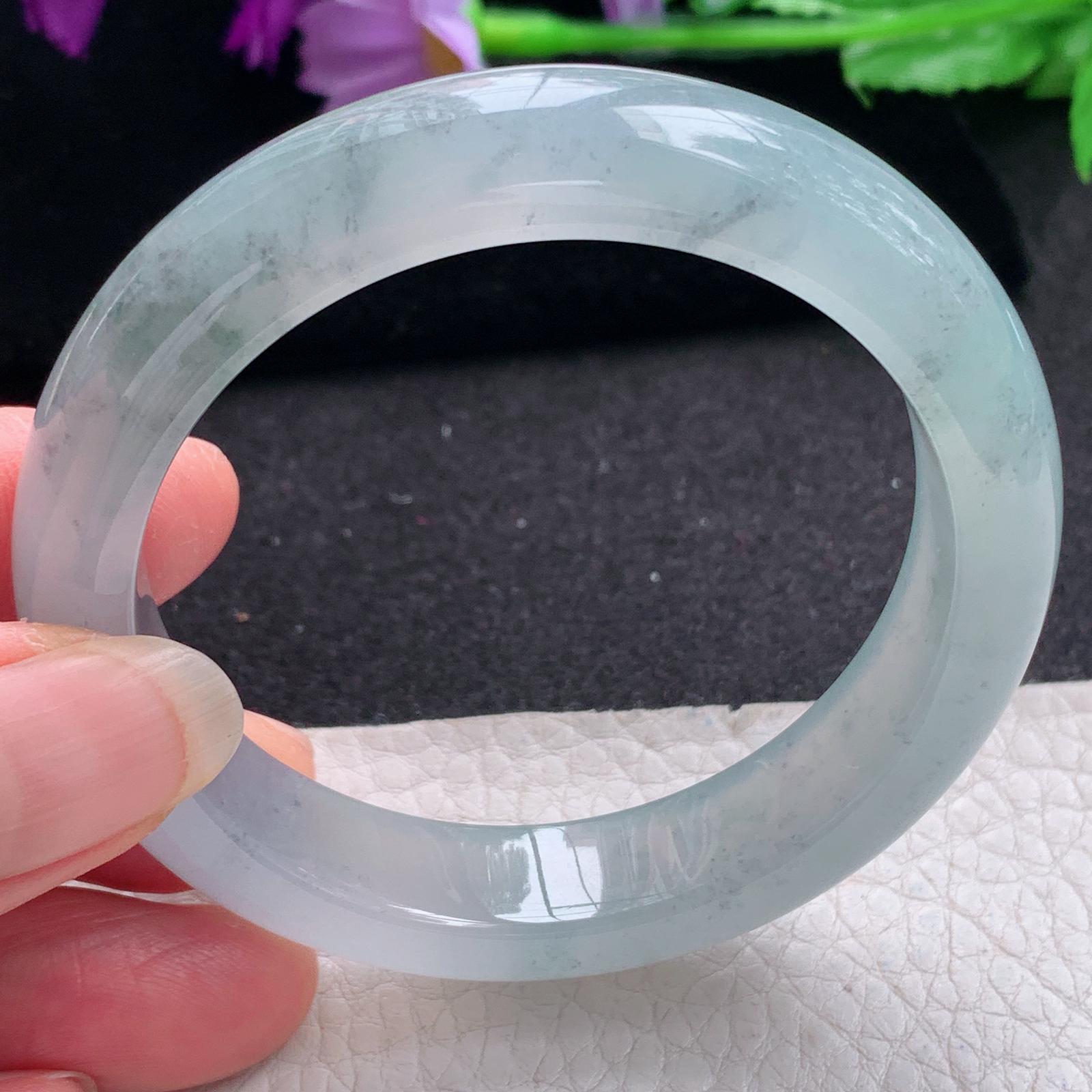 xo小圈口53*12.5*8.5平安镯 天然缅甸翡翠A货手镯冰起光飘乌鸡花正圈玉手环