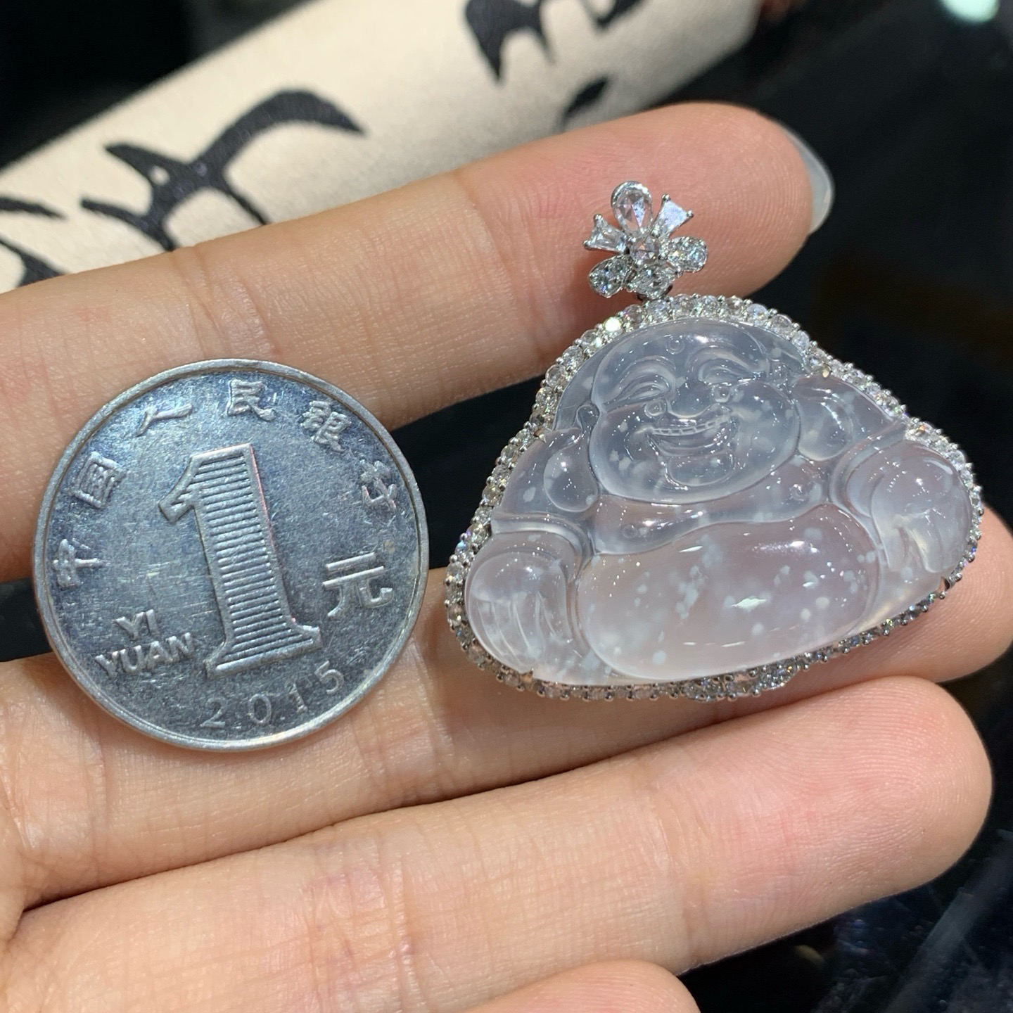 冰种雪花棉佛公吊坠 尺寸33.2-34.7-9.2毫米