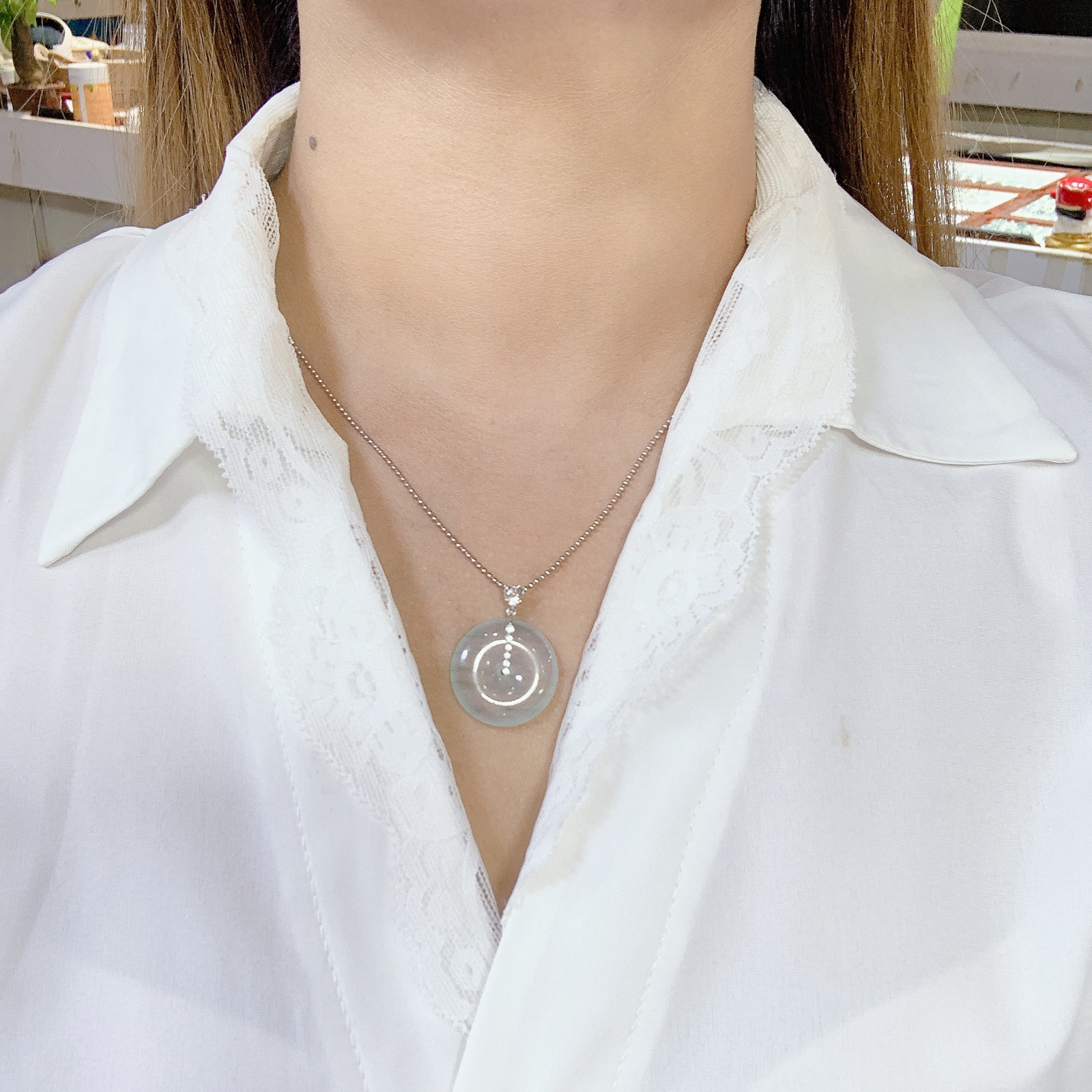 冰种飘花平安扣吊坠 尺寸29.5-22.5-4.6毫米