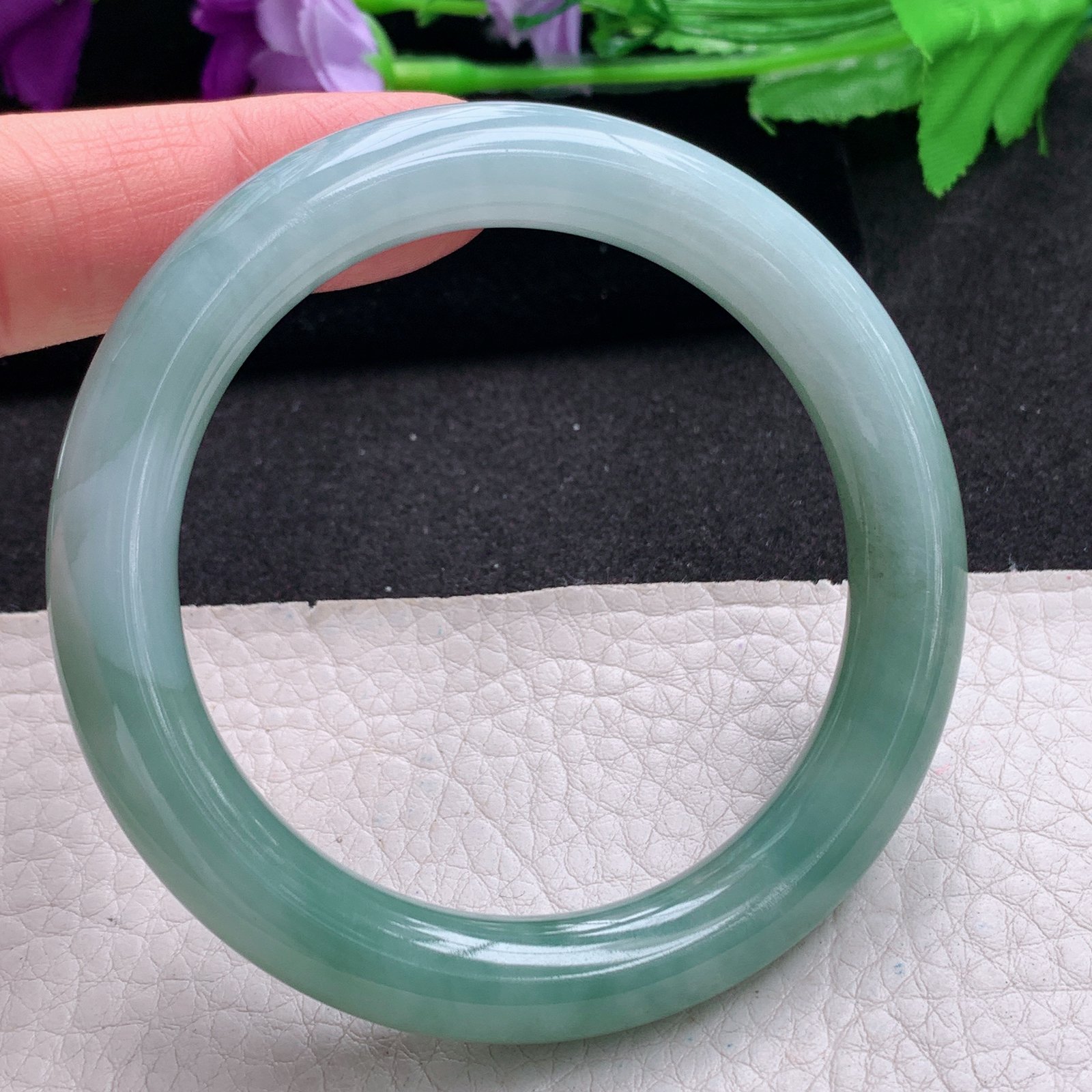 z实拍54.5*10.3*9.8美人镯 天然缅甸翡翠A货手镯秀气韵味圆条玉手环