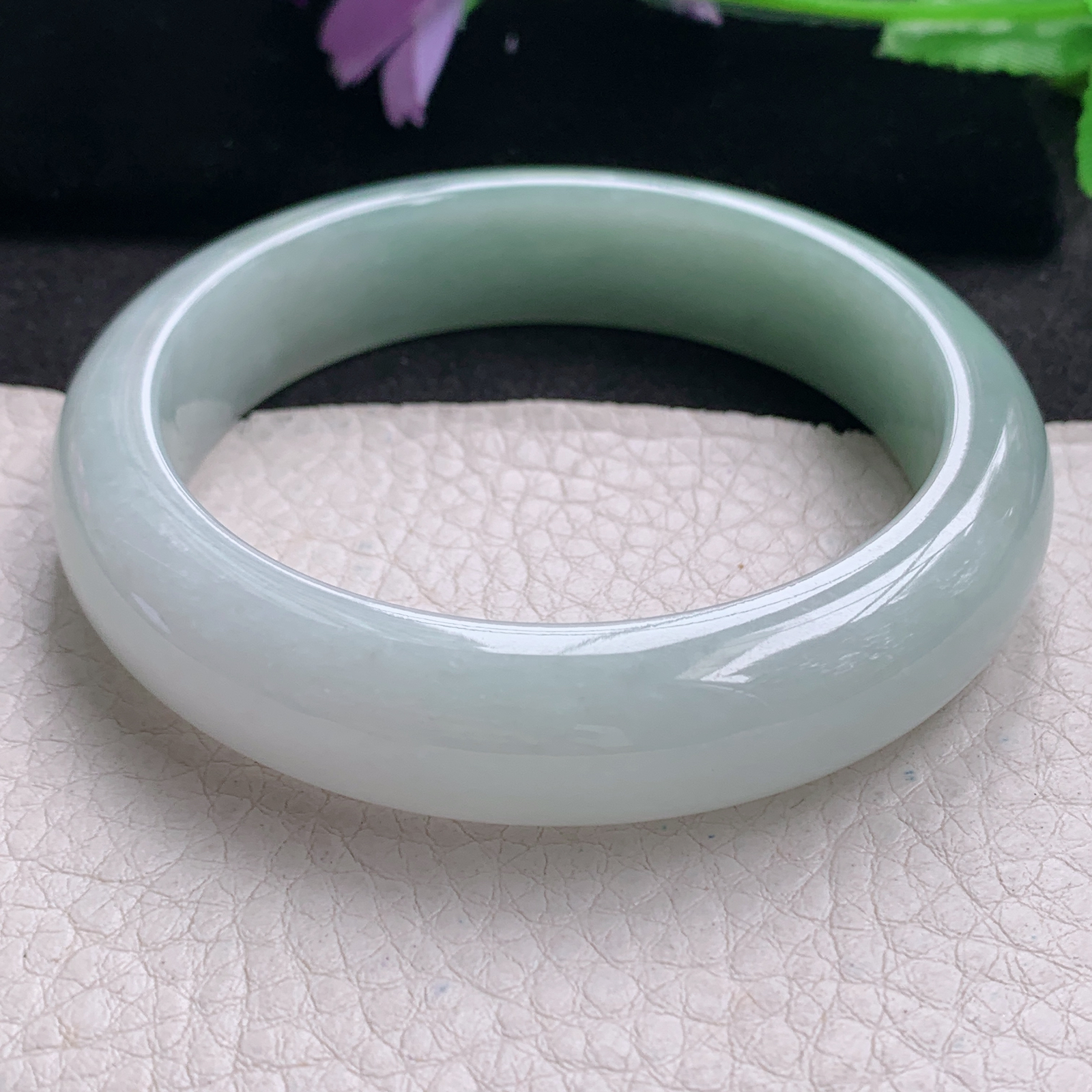 js实拍58*14.2*8.8招财镯 缅甸翡翠a货玉手镯精美半山水正圈玉手环