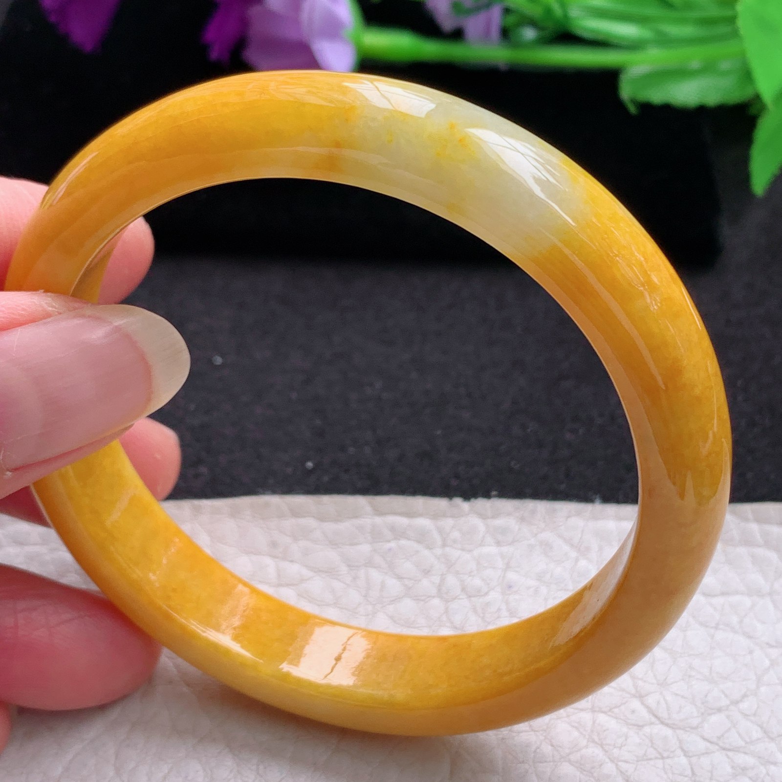 mq招财款58*11.5*7.6平安镯 天然缅甸翡翠A货手镯冰黄贵气正圈玉手环