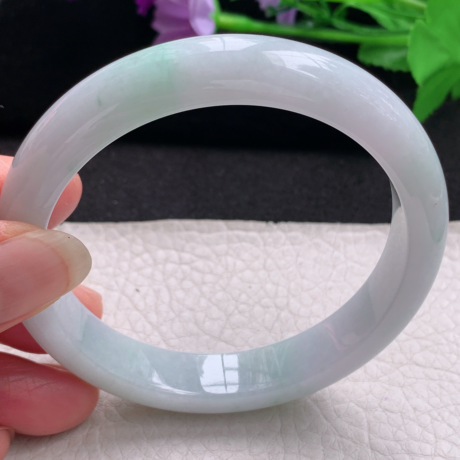 hh清新款59.5*12.5*8.2平安镯 缅甸翡翠a货玉手镯精为飘绿正圈玉手环