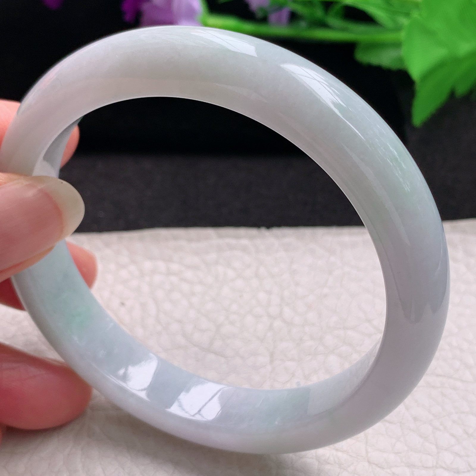 hh清新款59.5*12.5*8.2平安镯 缅甸翡翠a货玉手镯精为飘绿正圈玉手环