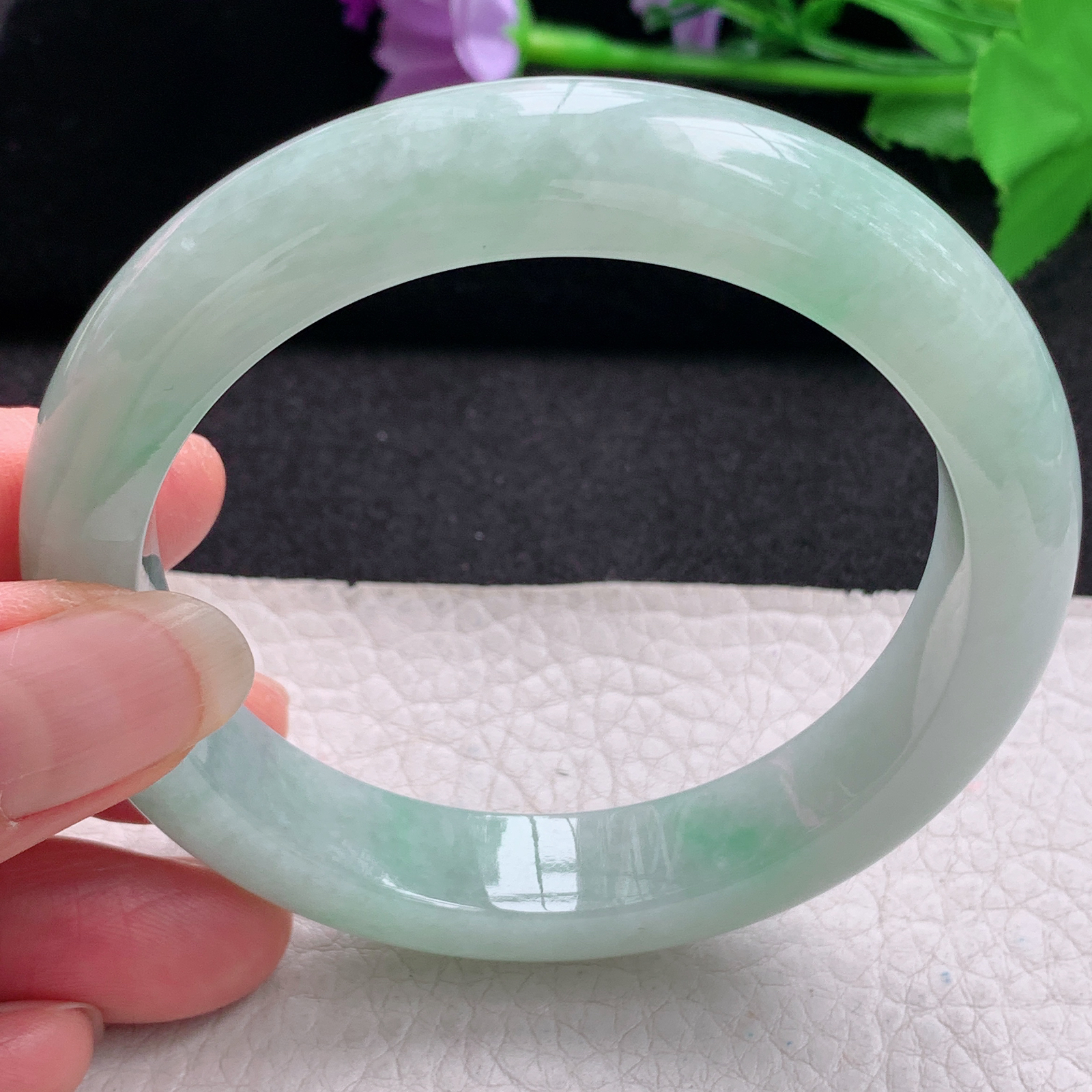 hh清新款58*12*8.8平安镯 缅甸翡翠a货玉手镯精美水绿正圈玉手环