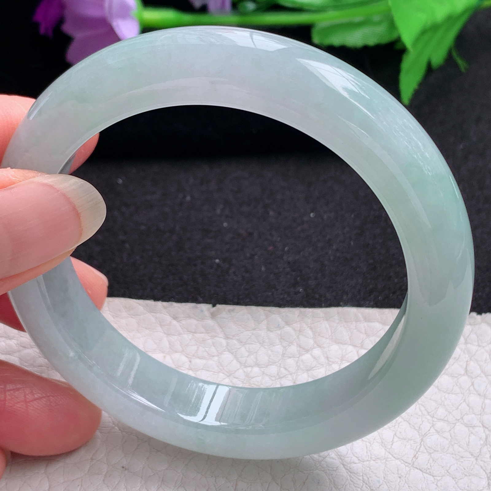 xo冰晴款56*12*9平安镯 天然缅甸翡翠A货手镯晴绿正圈玉手环