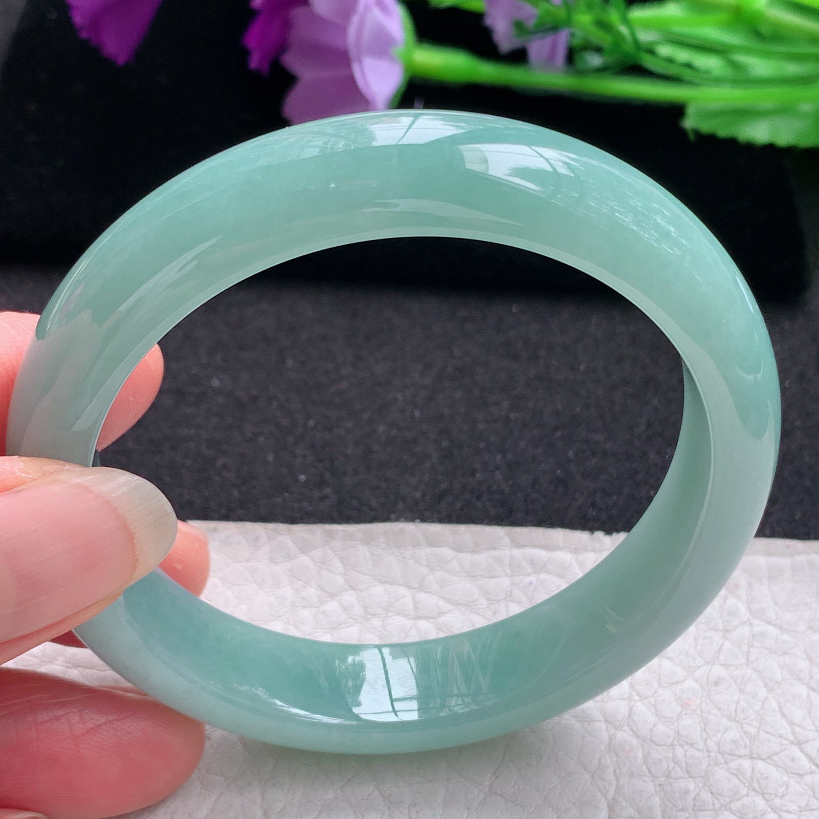 js纯美款56*12.5*7.8平安镯 缅甸翡翠a货玉手镯精美晴绿正圈玉手环