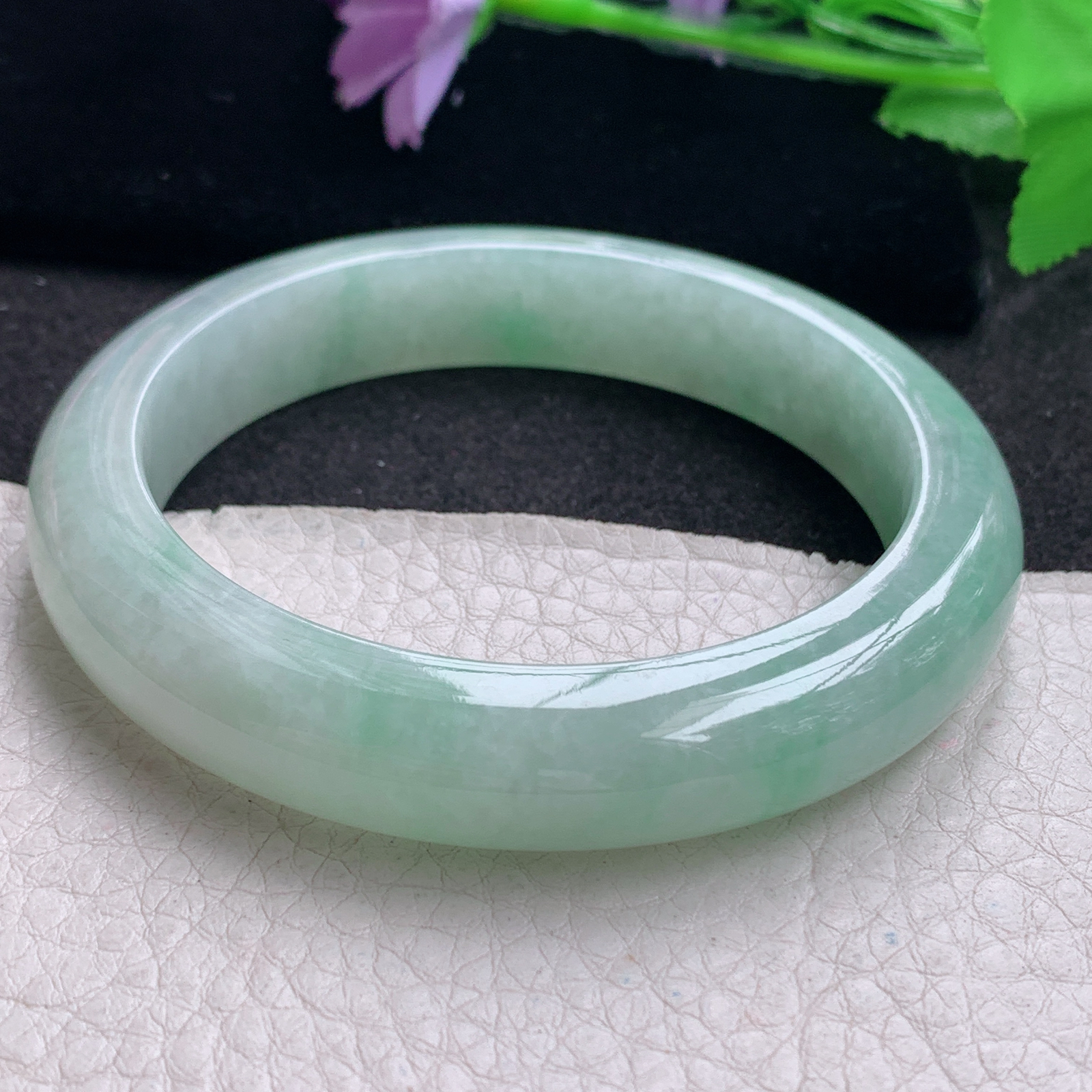 hh清新款58*12*8.8平安镯 缅甸翡翠a货玉手镯精美水绿正圈玉手环