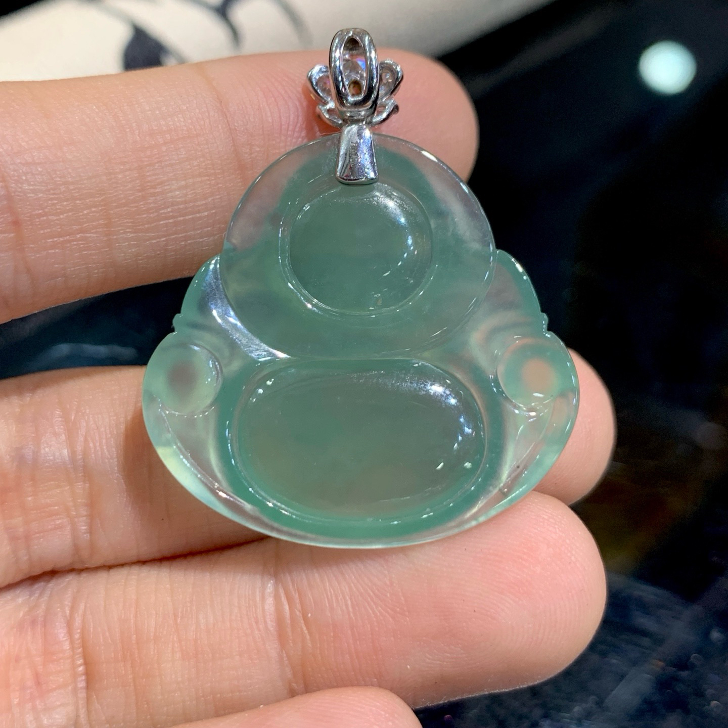 冰种深晴底佛公吊坠 尺寸36.3-30.3-5.8毫米