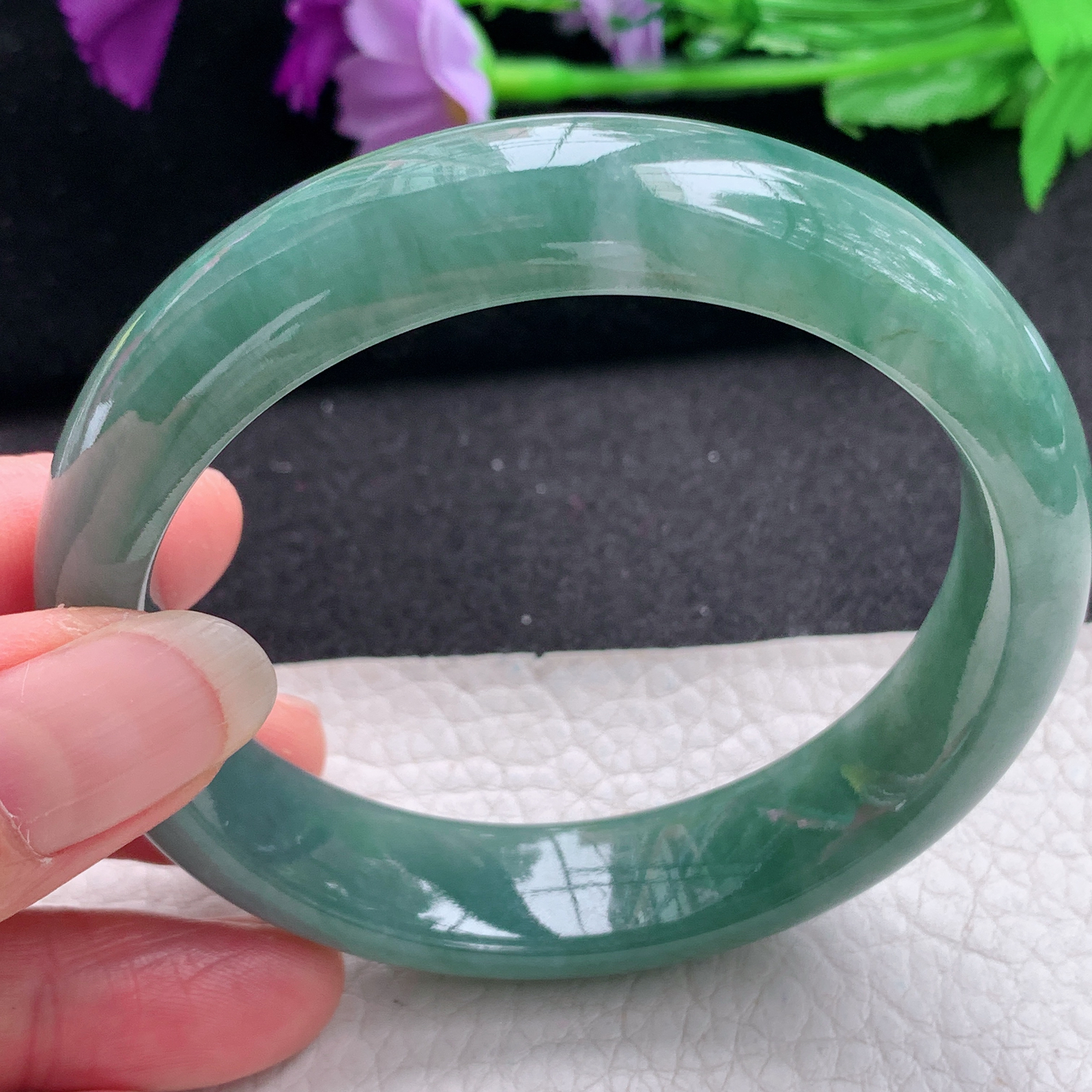 hy大圈口59.6*14.8*8.5平安镯 天然缅甸翡翠A货手镯水润油绿正圈玉手环