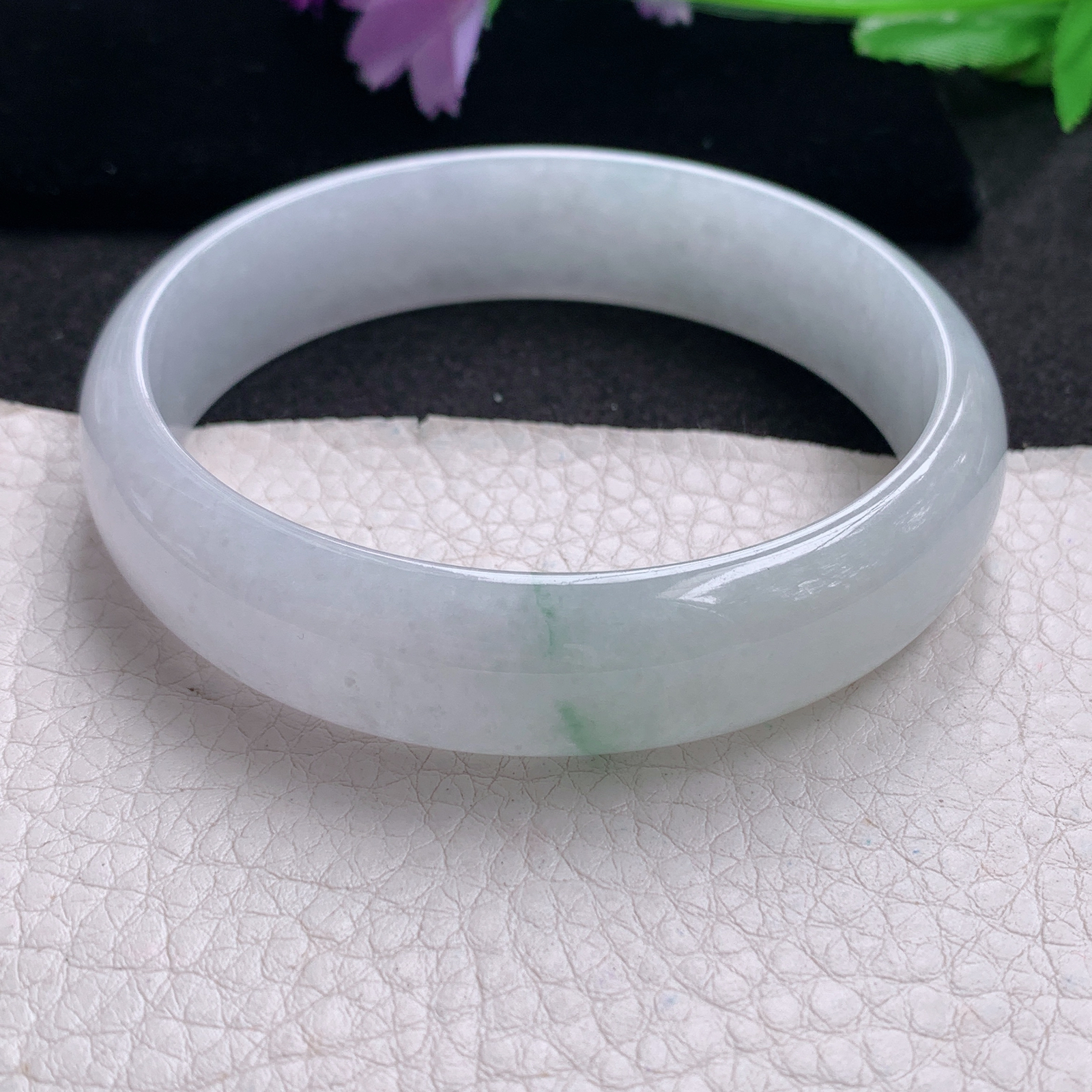 ee大圈口67.5*15*6.6轮胎镯 天然缅甸翡翠A货手镯飘花大气正圈玉手环