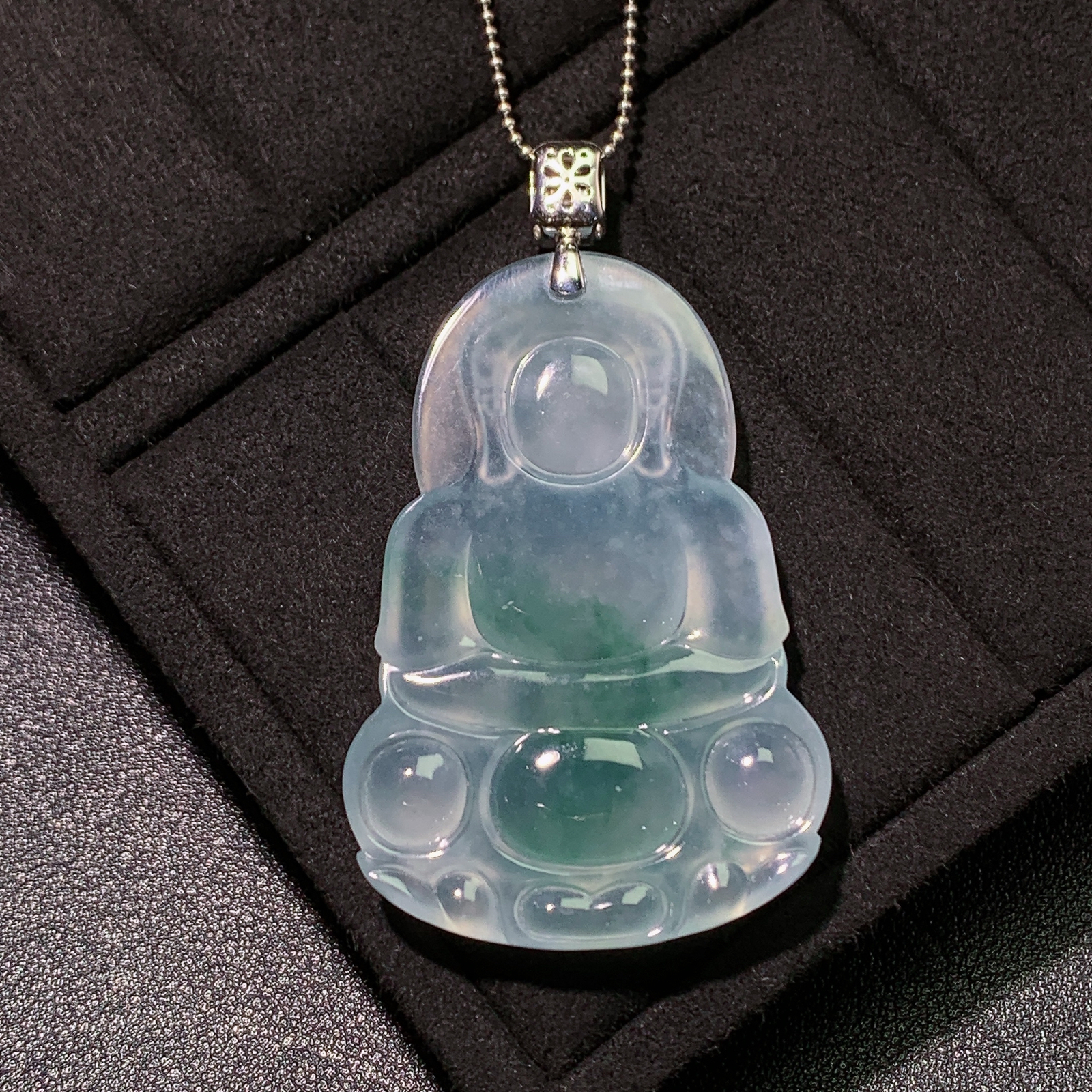 老坑冰润飘花观音吊坠 尺寸64.8-37.7-6毫米
