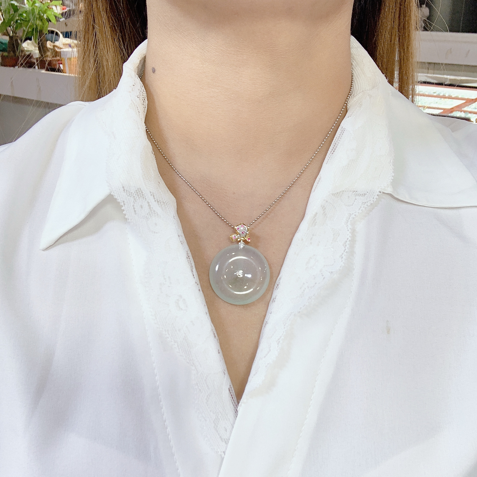 冰润起胶平安扣吊坠 尺寸39.5-29.3-6.1毫米