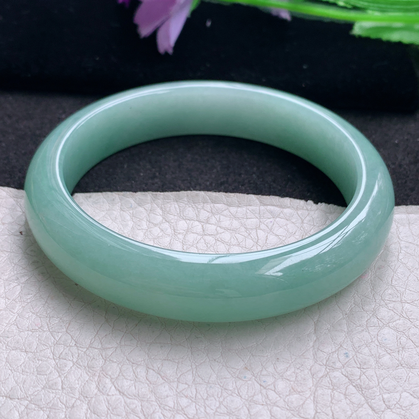 js纯美款56*12.5*7.8平安镯 缅甸翡翠a货玉手镯精美晴绿正圈玉手环