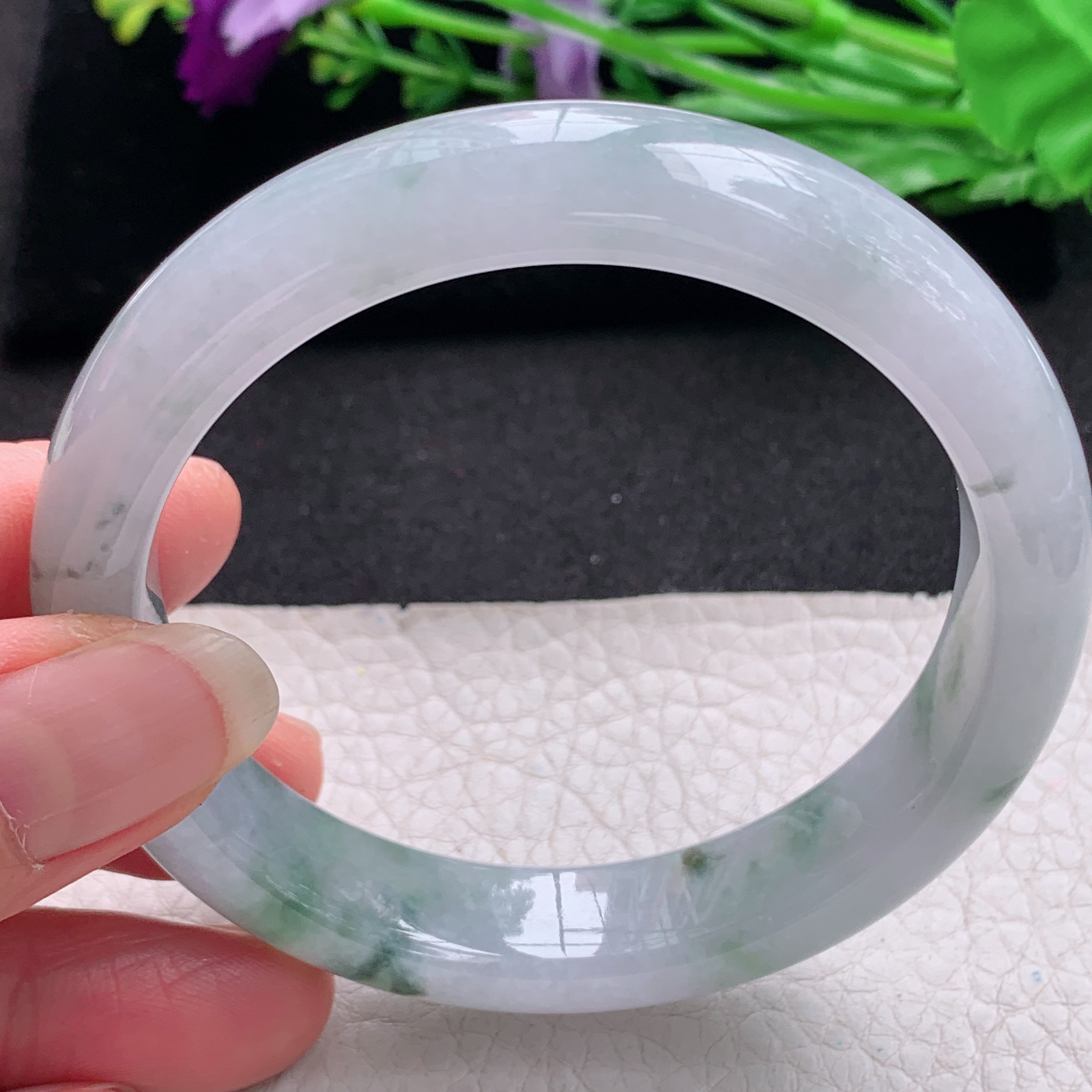 xx实拍58*12.8*8.5平安镯 天然缅甸翡翠A货手镯冰飘花正圈玉手环