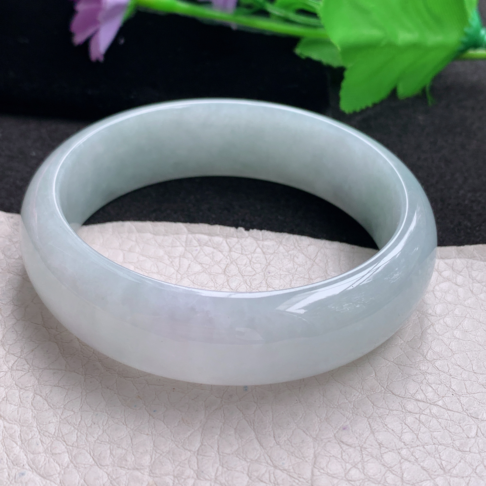 hh纯美款59*17.5*7.6轮胎镯 缅甸翡翠a货玉手镯精美浅绿正圈玉手环