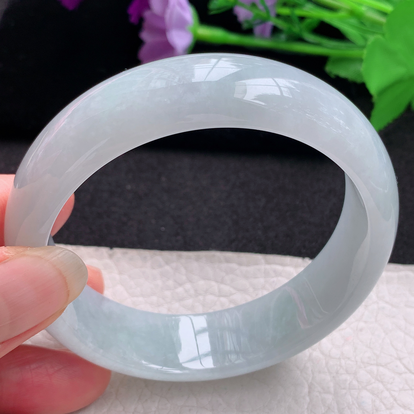 hh纯美款59*17.5*7.6轮胎镯 缅甸翡翠a货玉手镯精美浅绿正圈玉手环