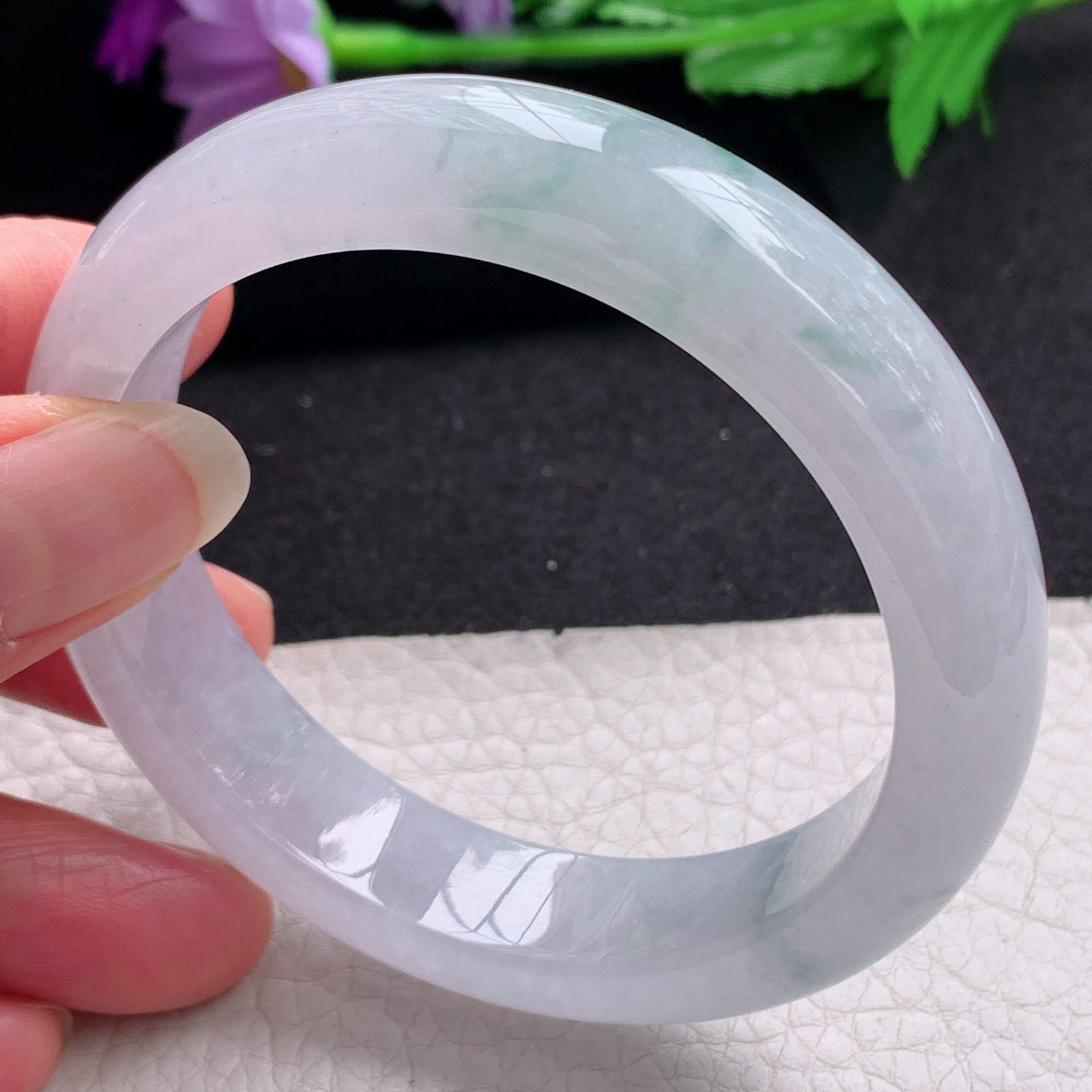 xo淡雅款57*13.3*8.8平安镯 天然缅甸翡翠A货手镯冰飘花正圈玉手环