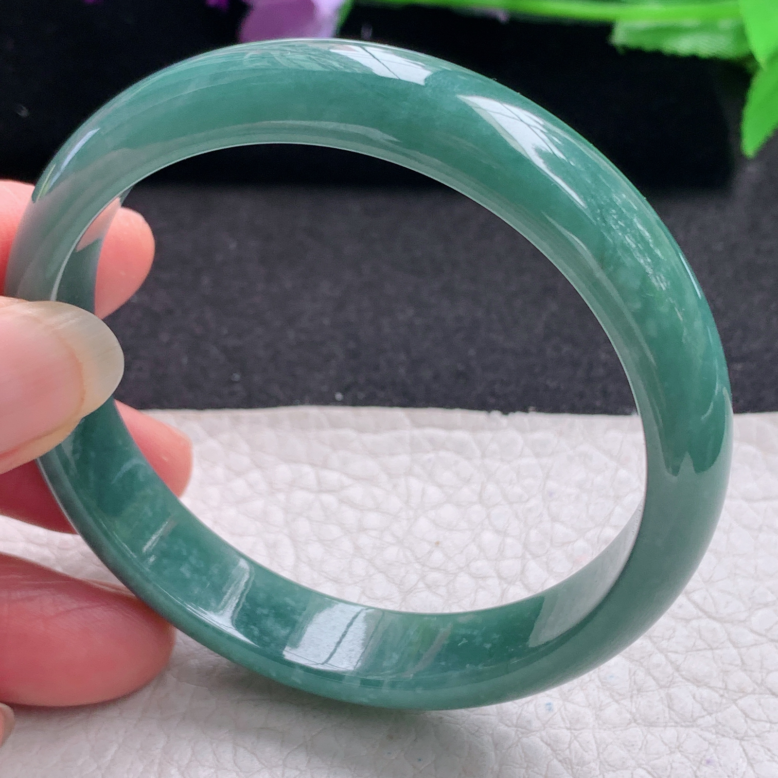 nr实拍56*12*6.6平安镯 天然翡翠A货手镯蓝水宽边清秀玉手环
