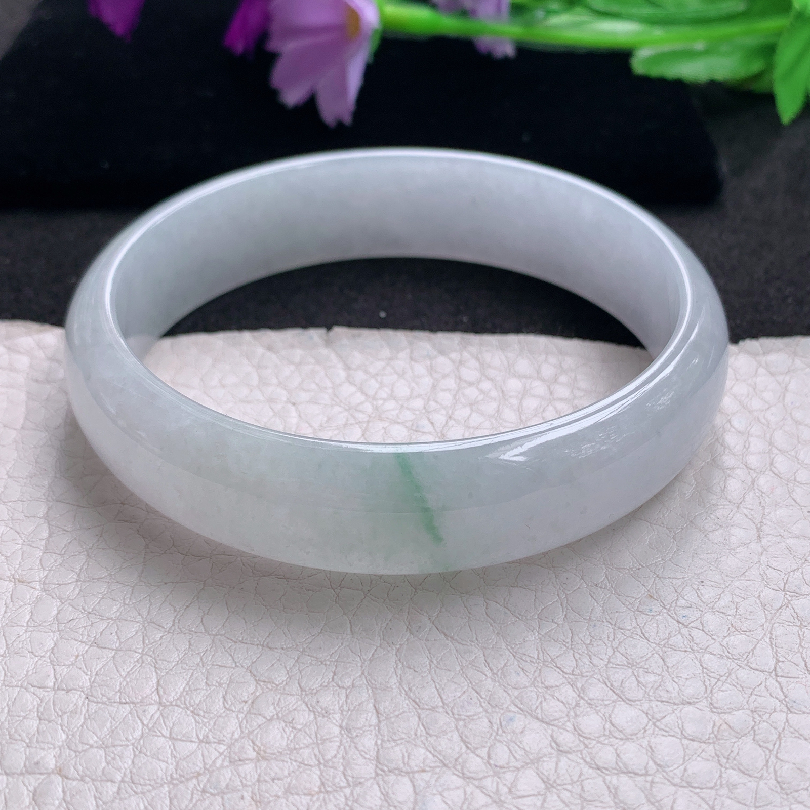 ee大圈口67.5*15*6.6轮胎镯 天然缅甸翡翠A货手镯飘花大气正圈玉手环