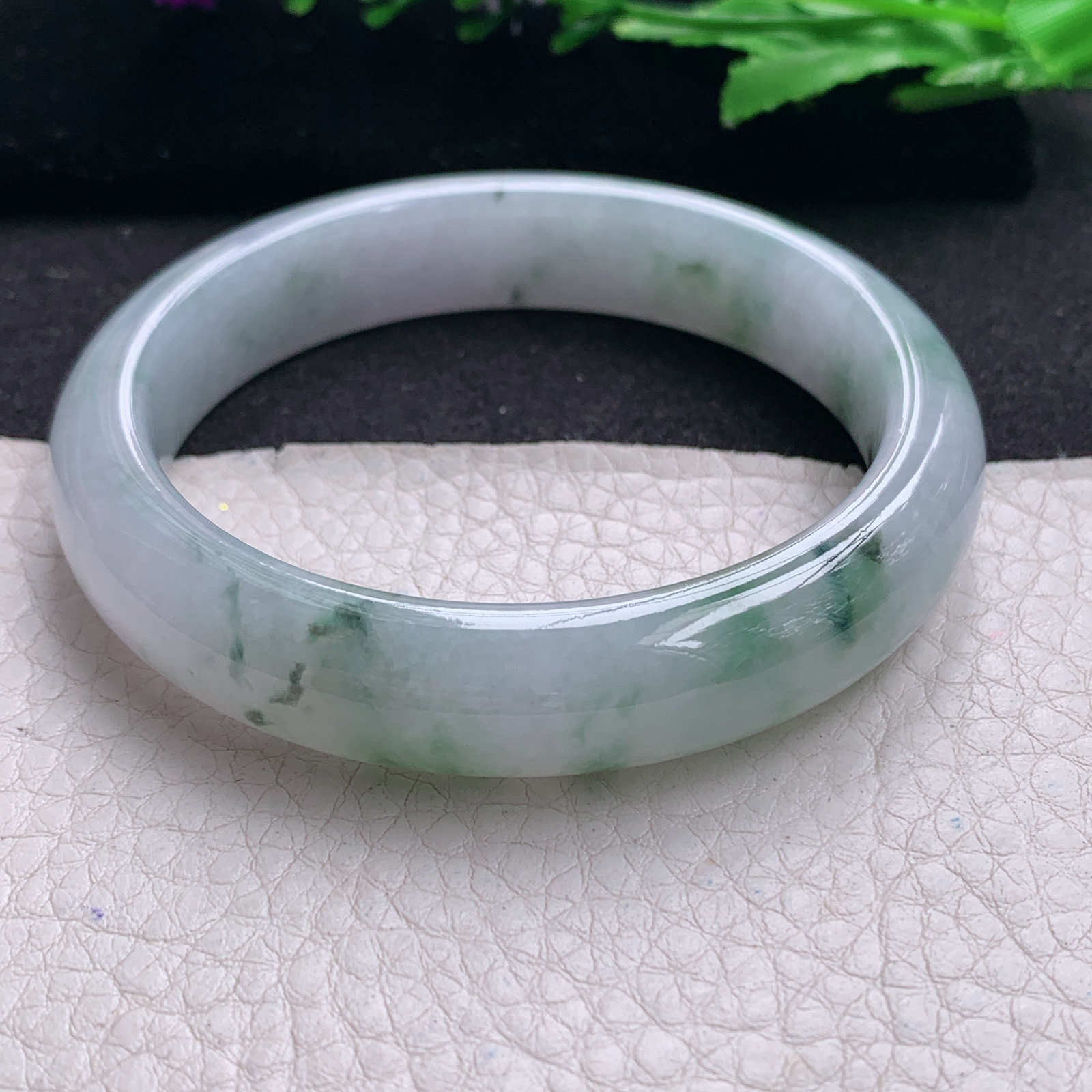 xx实拍58*12.8*8.5平安镯 天然缅甸翡翠A货手镯冰飘花正圈玉手环