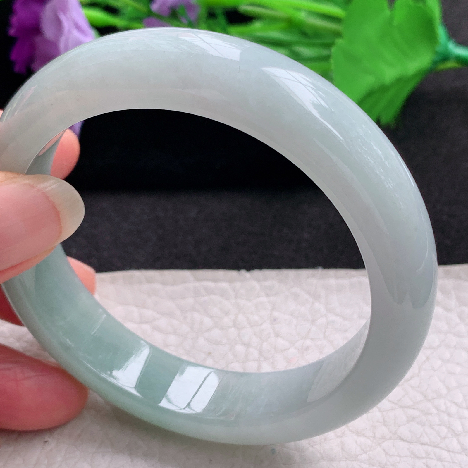 js实拍58*14.2*8.8招财镯 缅甸翡翠a货玉手镯精美半山水正圈玉手环