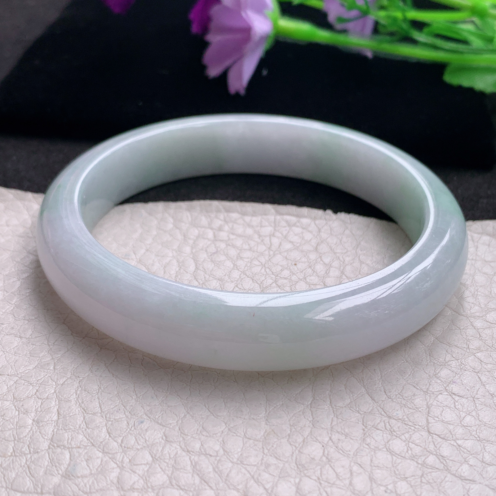 hh清新款59.5*12.5*8.2平安镯 缅甸翡翠a货玉手镯精为飘绿正圈玉手环