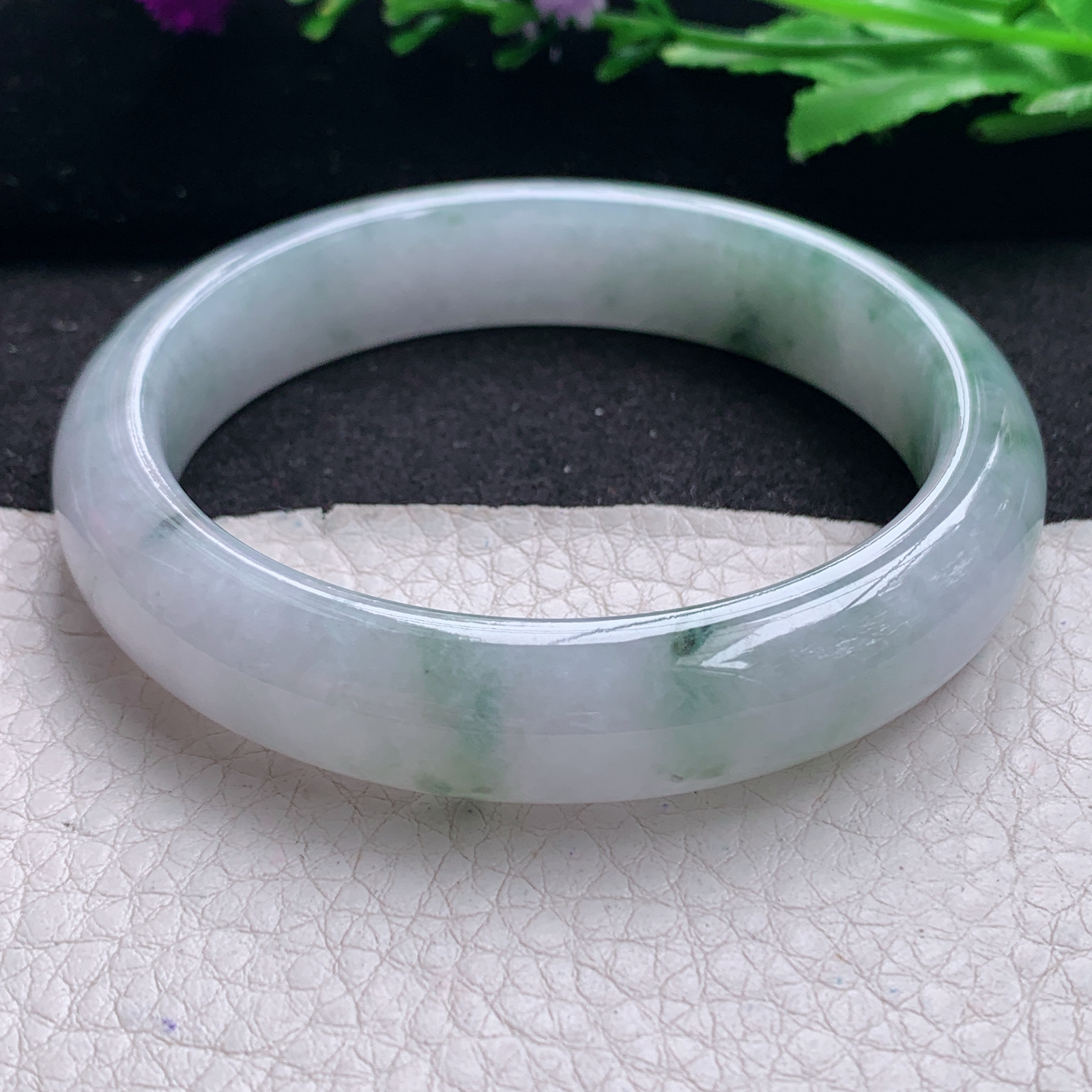 xx实拍58*12.8*8.5平安镯 天然缅甸翡翠A货手镯冰飘花正圈玉手环