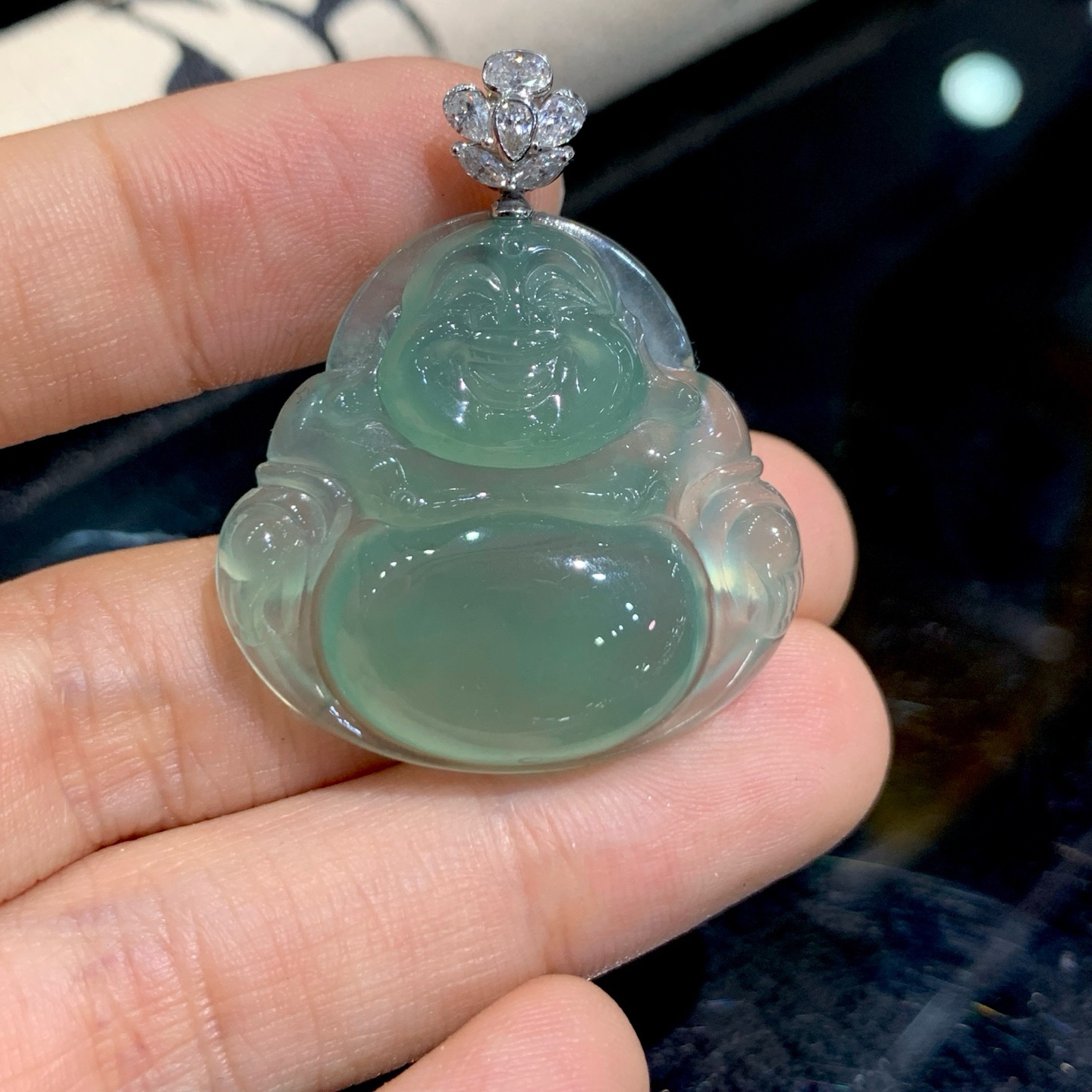 冰种深晴底佛公吊坠 尺寸36.3-30.3-5.8毫米