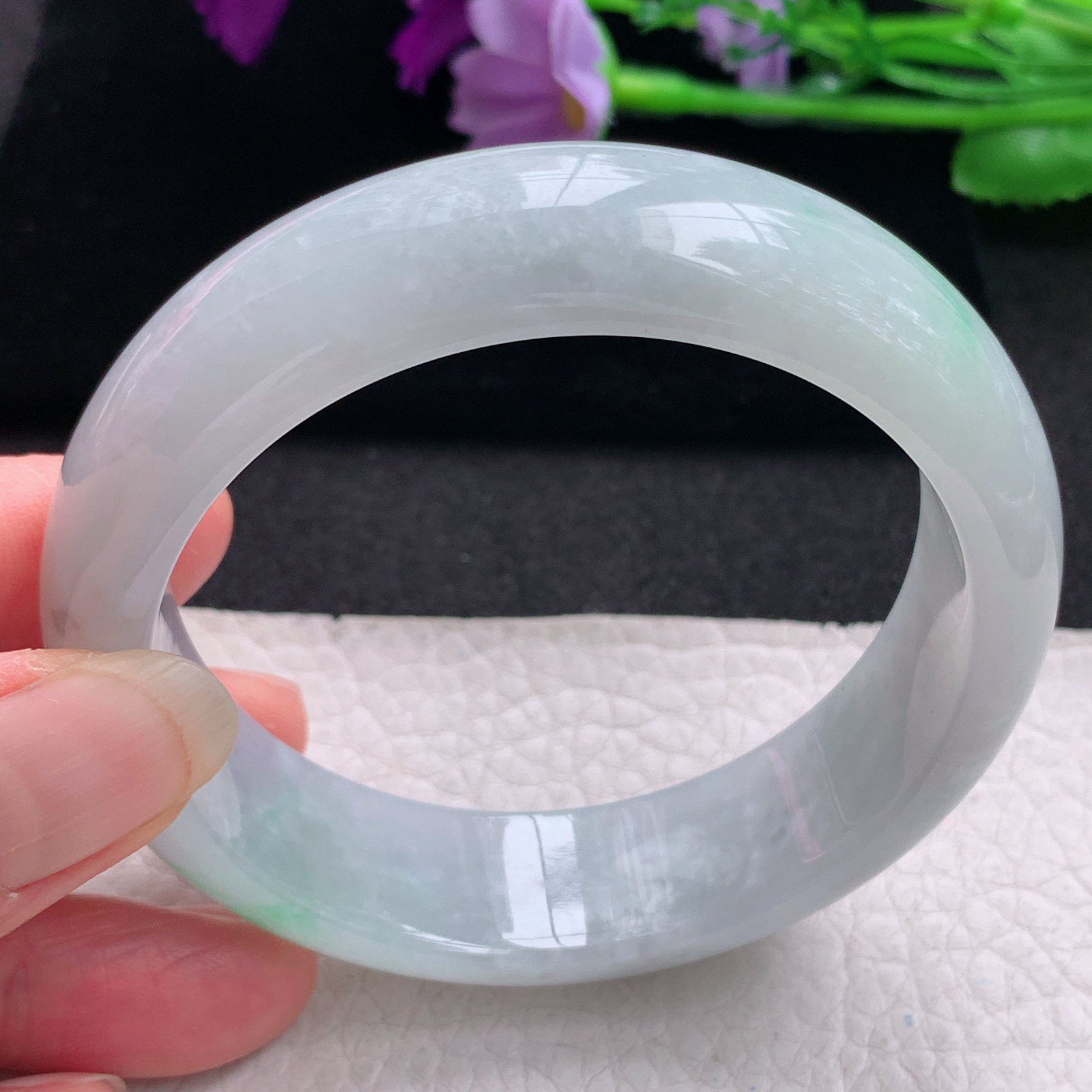 hh清新款58.8*17*8.5轮胎镯 缅甸翡翠a货玉手镯精美飘绿厚装大气玉手环