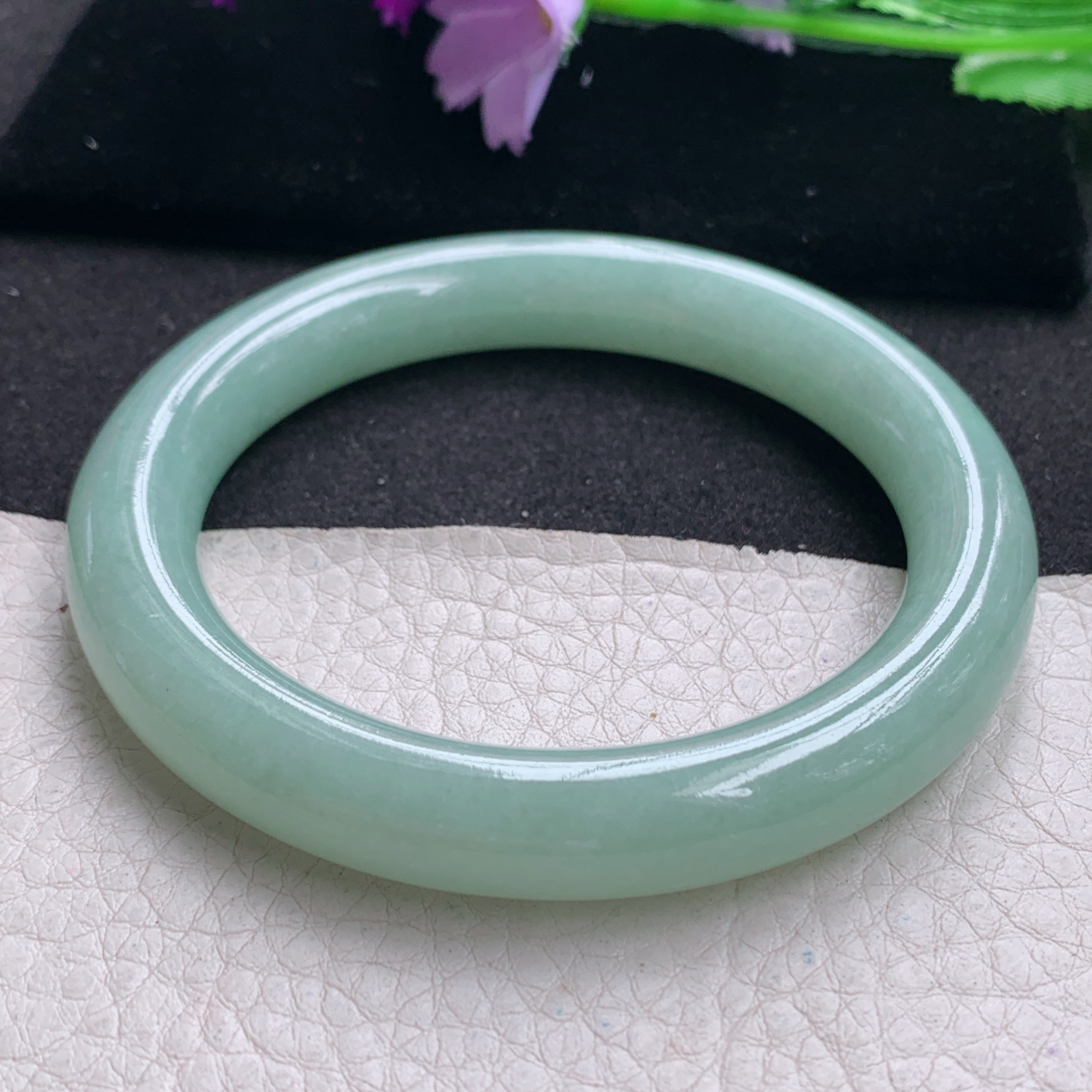 nr甜美款58*10.6美人镯 天然缅甸翡翠A货手镯晴绿圆条清秀玉手环