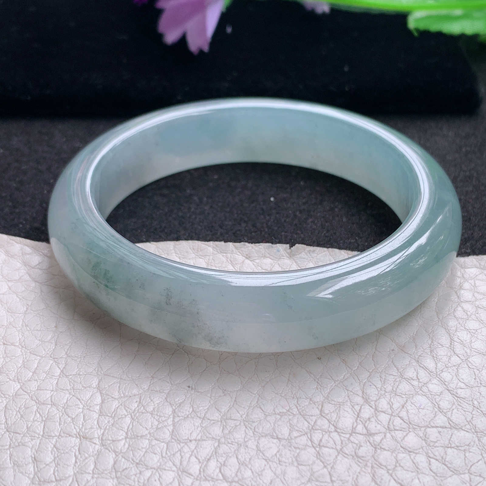 xo小圈口53*12.5*8.5平安镯 天然缅甸翡翠A货手镯冰起光飘乌鸡花正圈玉手环