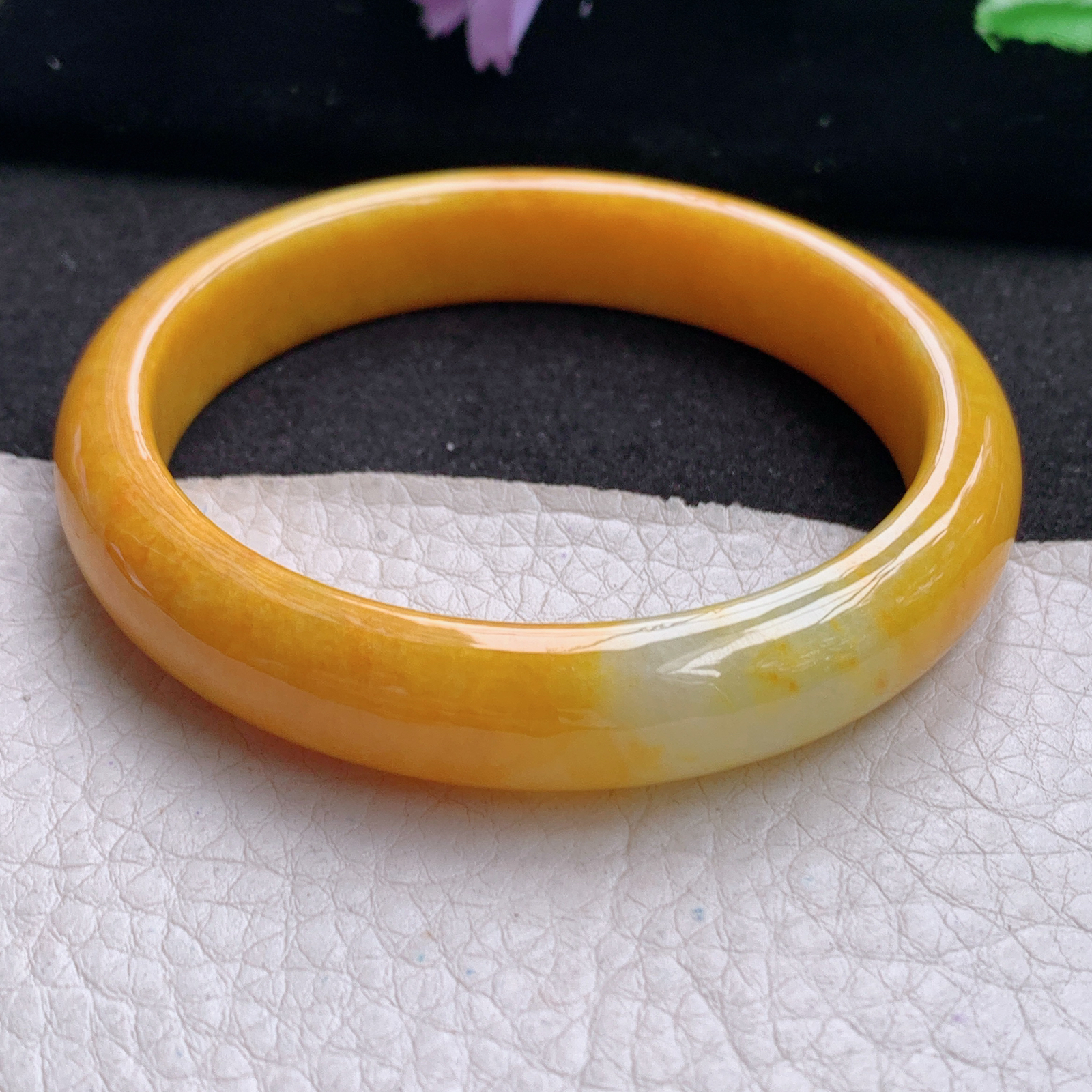 mq招财款58*11.5*7.6平安镯 天然缅甸翡翠A货手镯冰黄贵气正圈玉手环