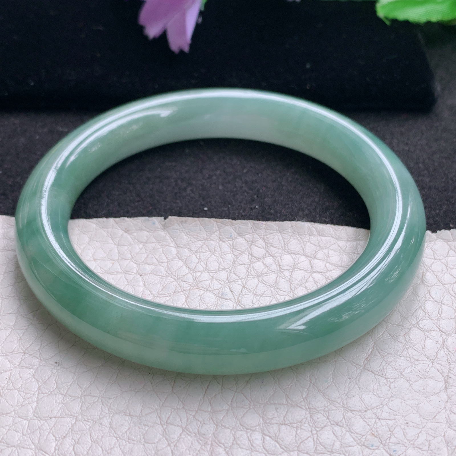 z实拍54.5*10.3*9.8美人镯 天然缅甸翡翠A货手镯秀气韵味圆条玉手环