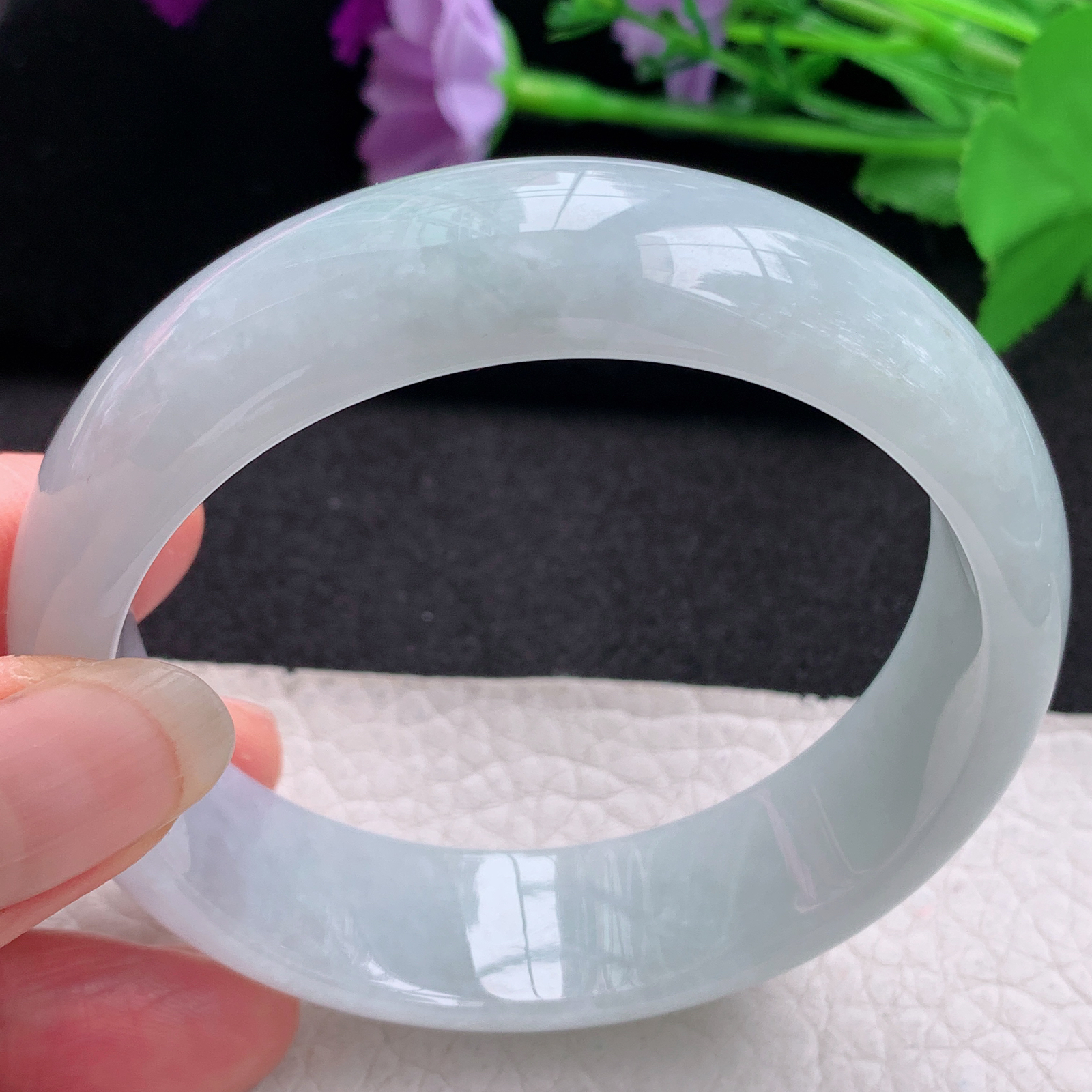 hh纯美款59*17.5*7.6轮胎镯 缅甸翡翠a货玉手镯精美浅绿正圈玉手环