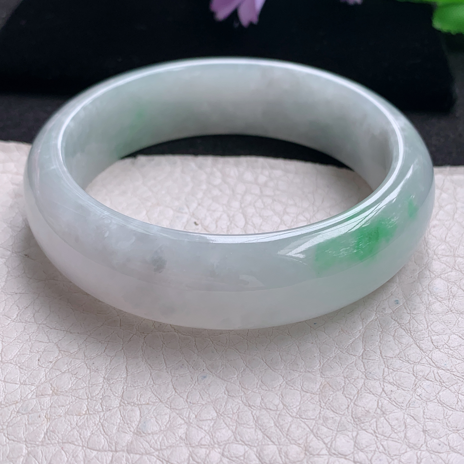 hh清新款58.8*17*8.5轮胎镯 缅甸翡翠a货玉手镯精美飘绿厚装大气玉手环