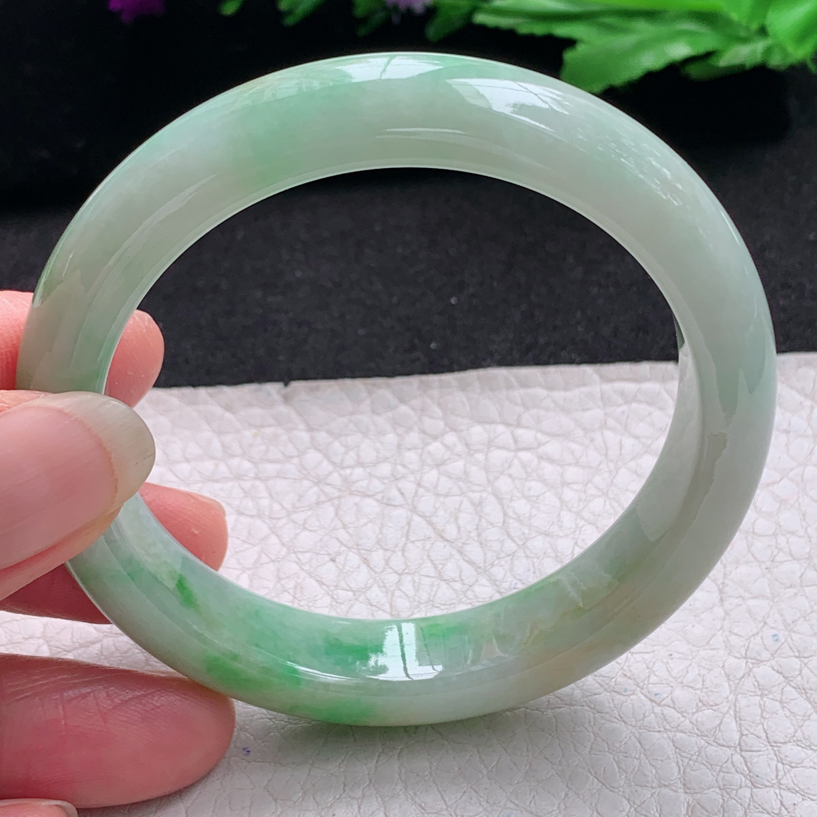 xx实拍54.5*12*8平安镯 天然缅甸翡翠A货手镯细润黄加绿正圈玉手环