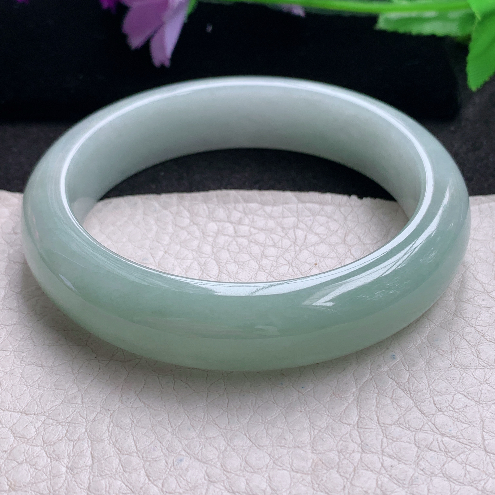 js实拍58*14.2*8.8招财镯 缅甸翡翠a货玉手镯精美半山水正圈玉手环