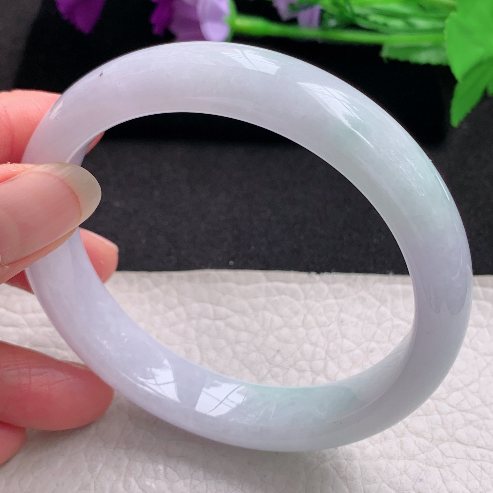 nr大圈口62*14*8.5平安镯 天然缅甸翡翠A货手镯淡春带彩宽边清秀玉手环