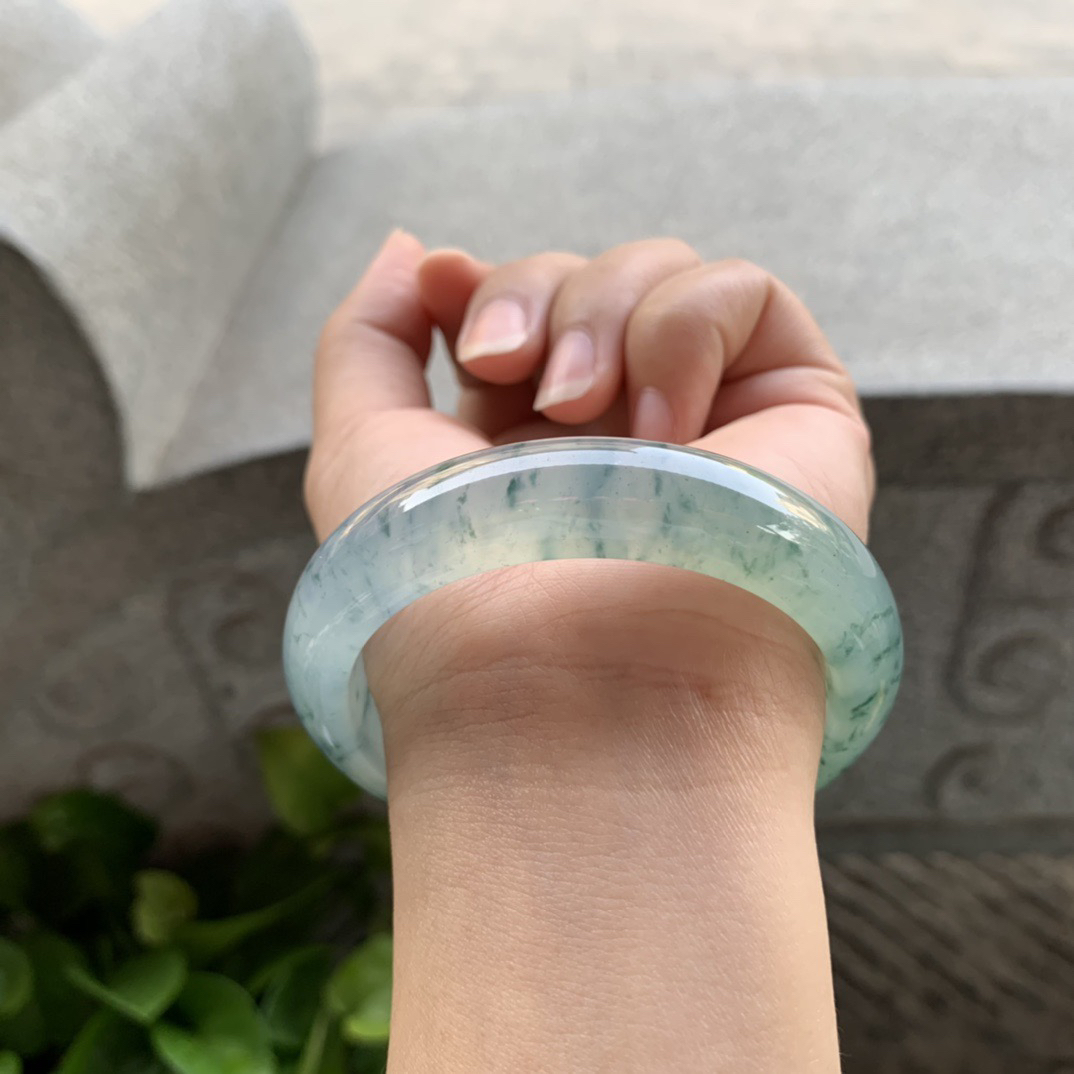 圈口55-12.9-8.3 【冰种飘花正圈手镯】正圈55 56可戴