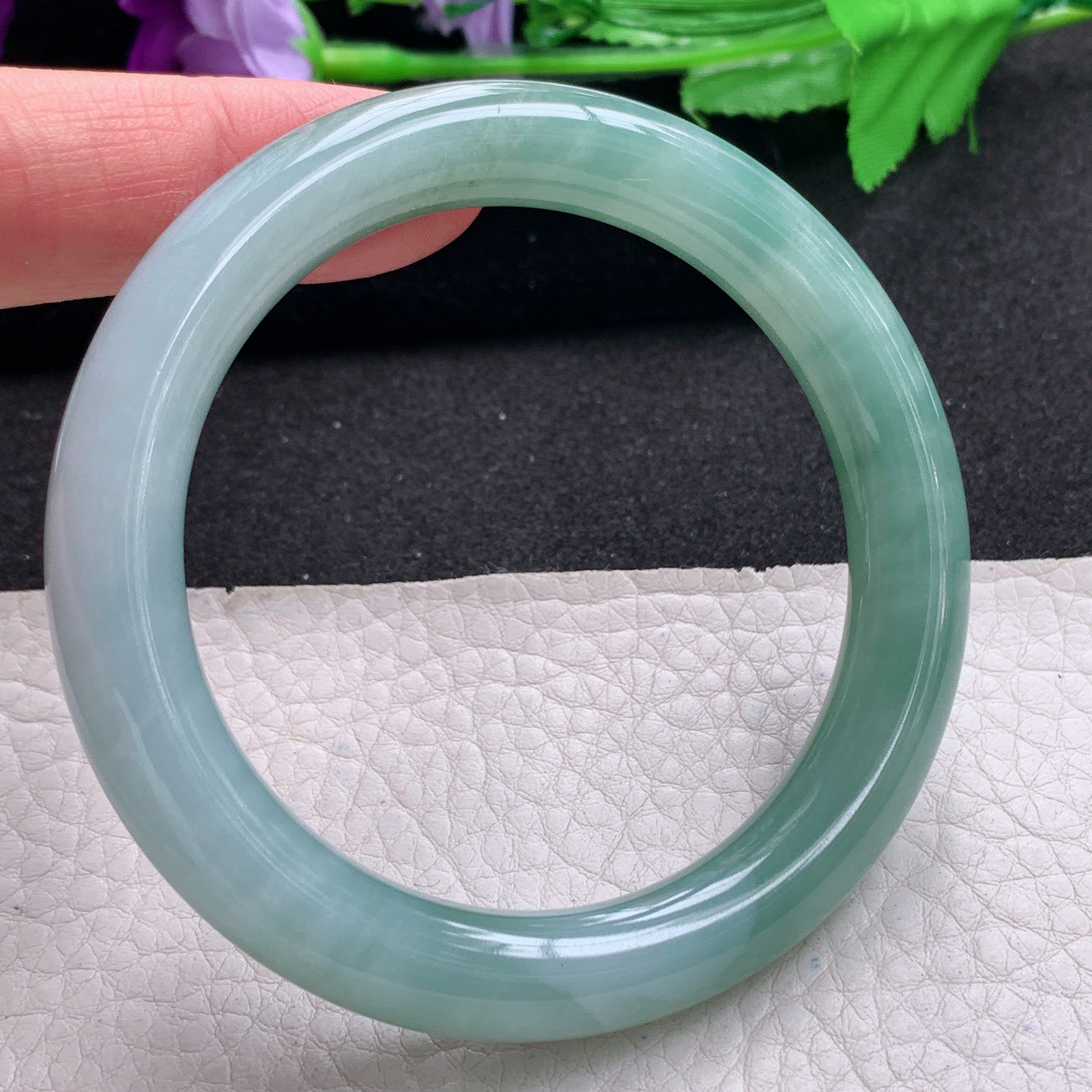 z实拍54.5*10.3*9.8美人镯 天然缅甸翡翠A货手镯秀气韵味圆条玉手环