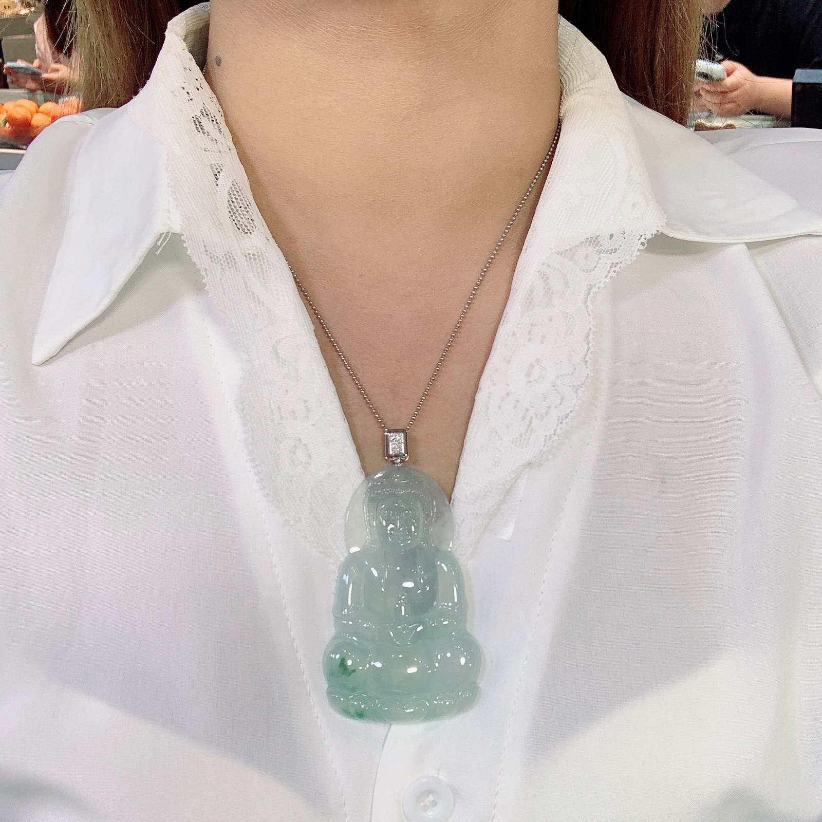 冰种飘花观音吊坠 尺寸77-41.3-6毫米