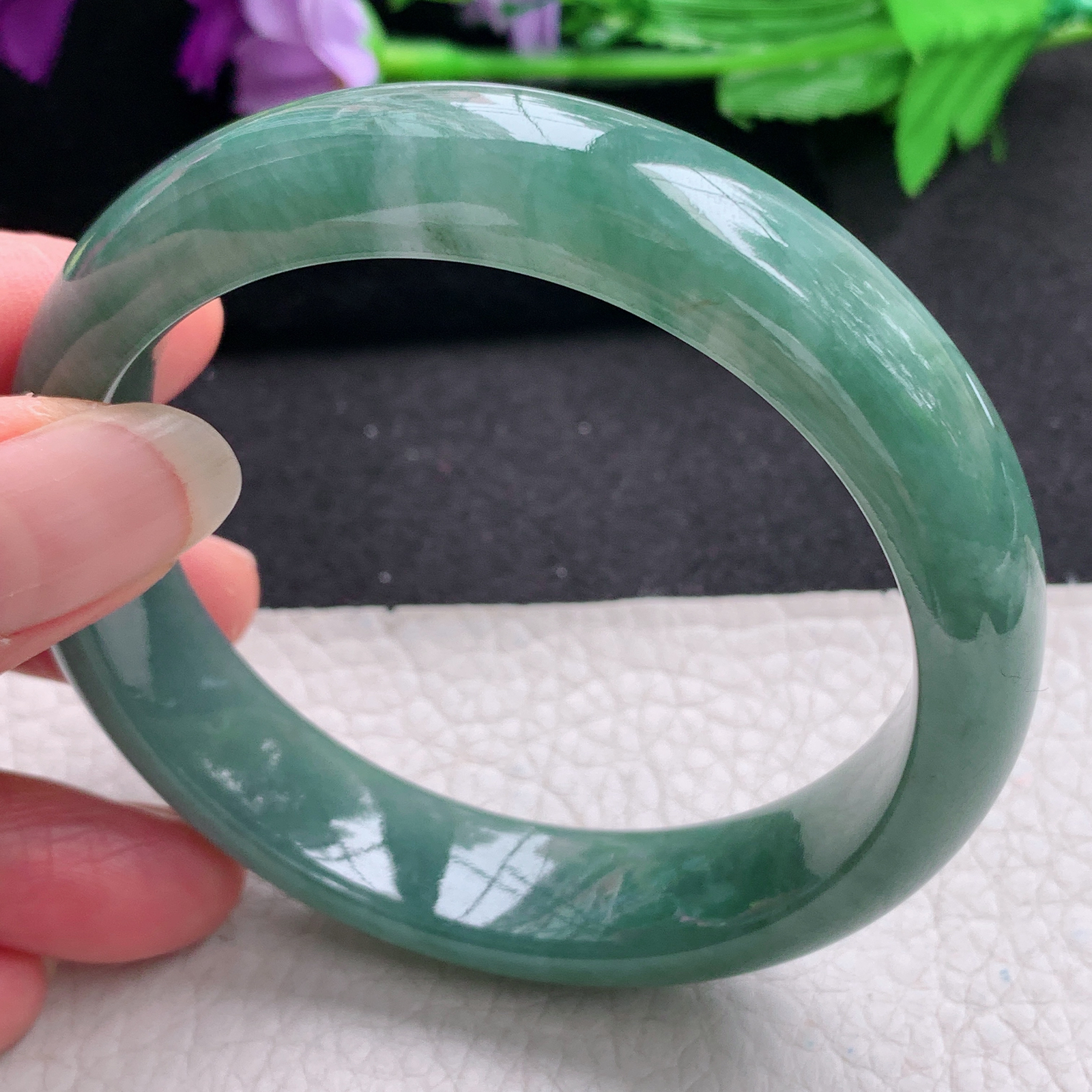 hy大圈口59.6*14.8*8.5平安镯 天然缅甸翡翠A货手镯水润油绿正圈玉手环