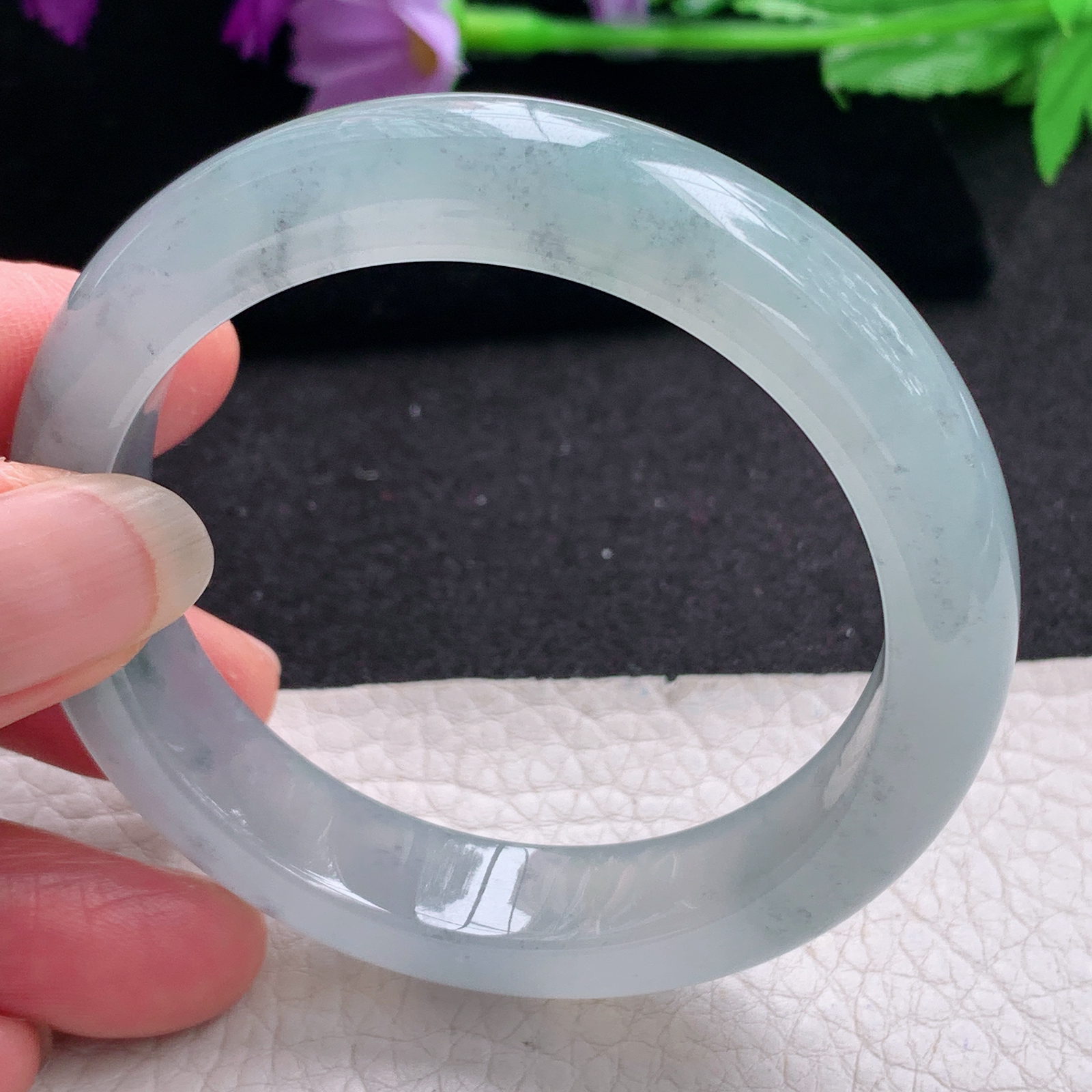 xo小圈口53*12.5*8.5平安镯 天然缅甸翡翠A货手镯冰起光飘乌鸡花正圈玉手环