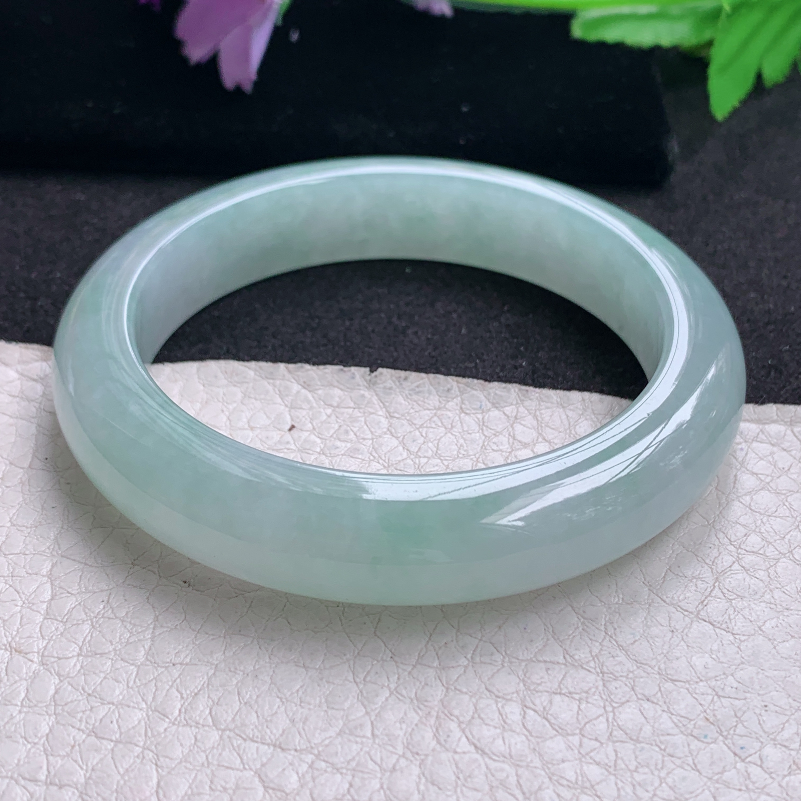 xo冰晴款56*12*9平安镯 天然缅甸翡翠A货手镯晴绿正圈玉手环