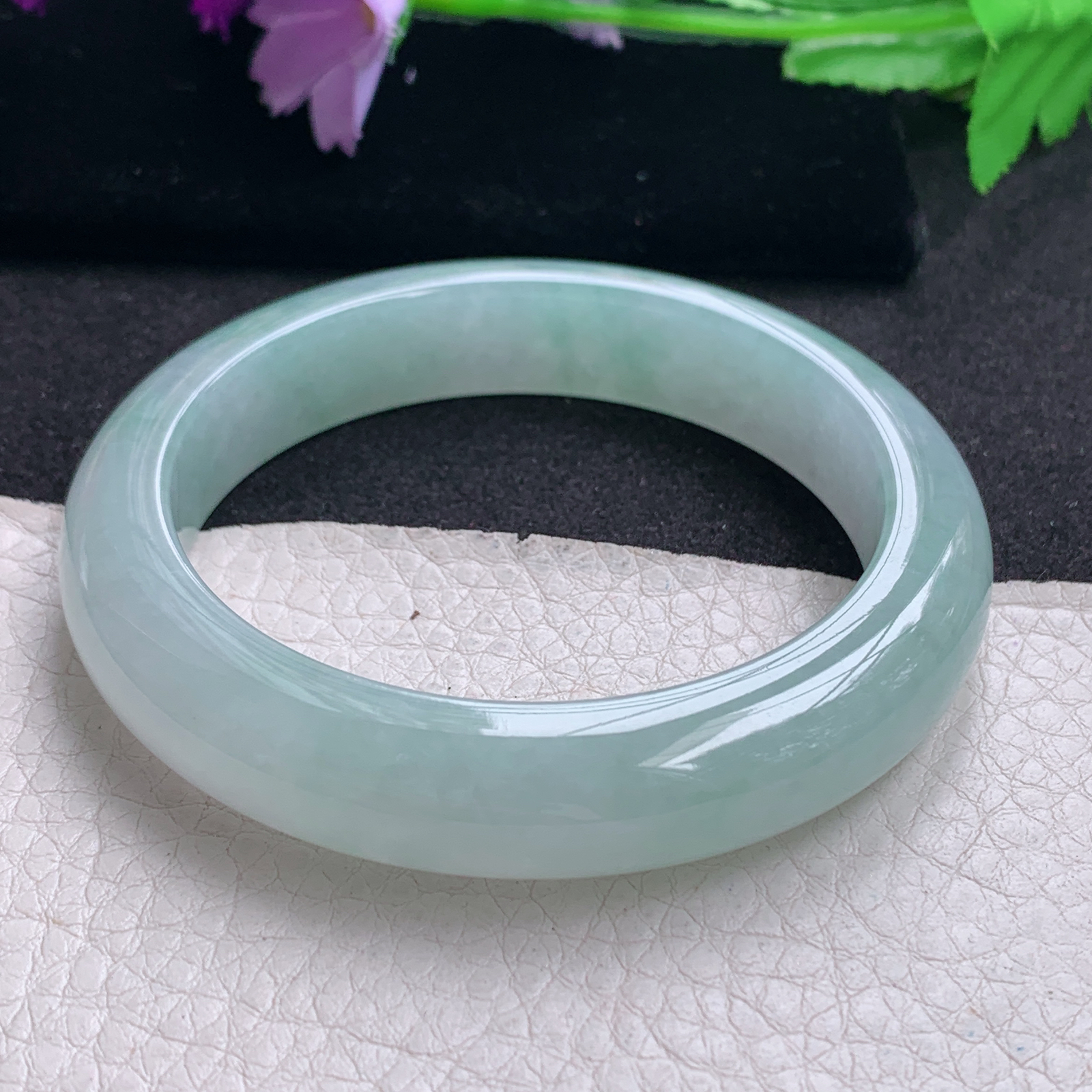 xo冰晴款56*12*9平安镯 天然缅甸翡翠A货手镯晴绿正圈玉手环