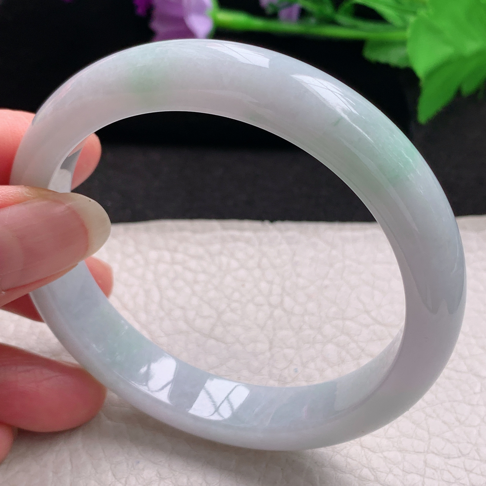 hh清新款59.5*12.5*8.2平安镯 缅甸翡翠a货玉手镯精美飘绿正圈玉手环