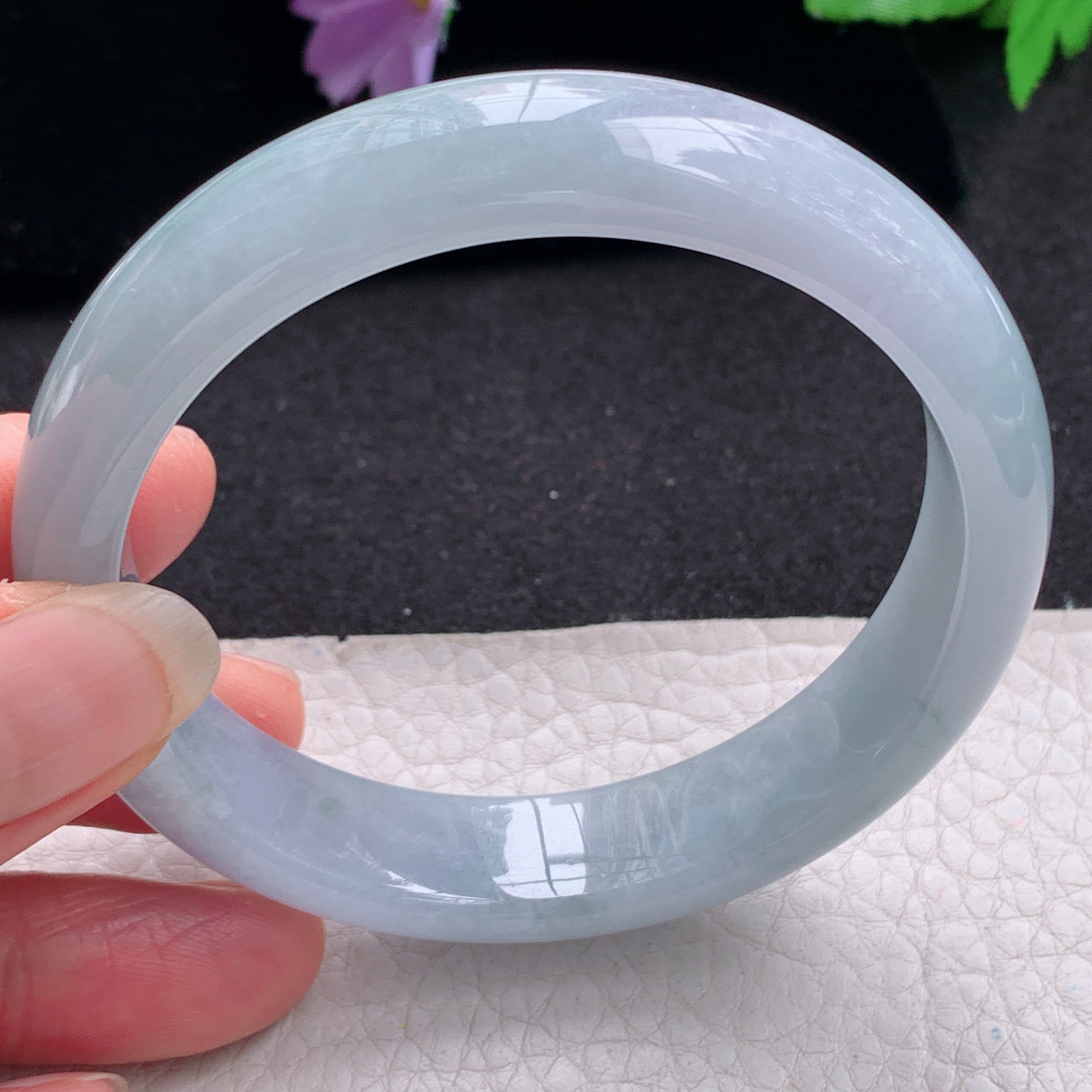 xc实拍58.5*13.6*8平安镯 天然缅甸翡翠A货手镯淡紫底宽边玉手环