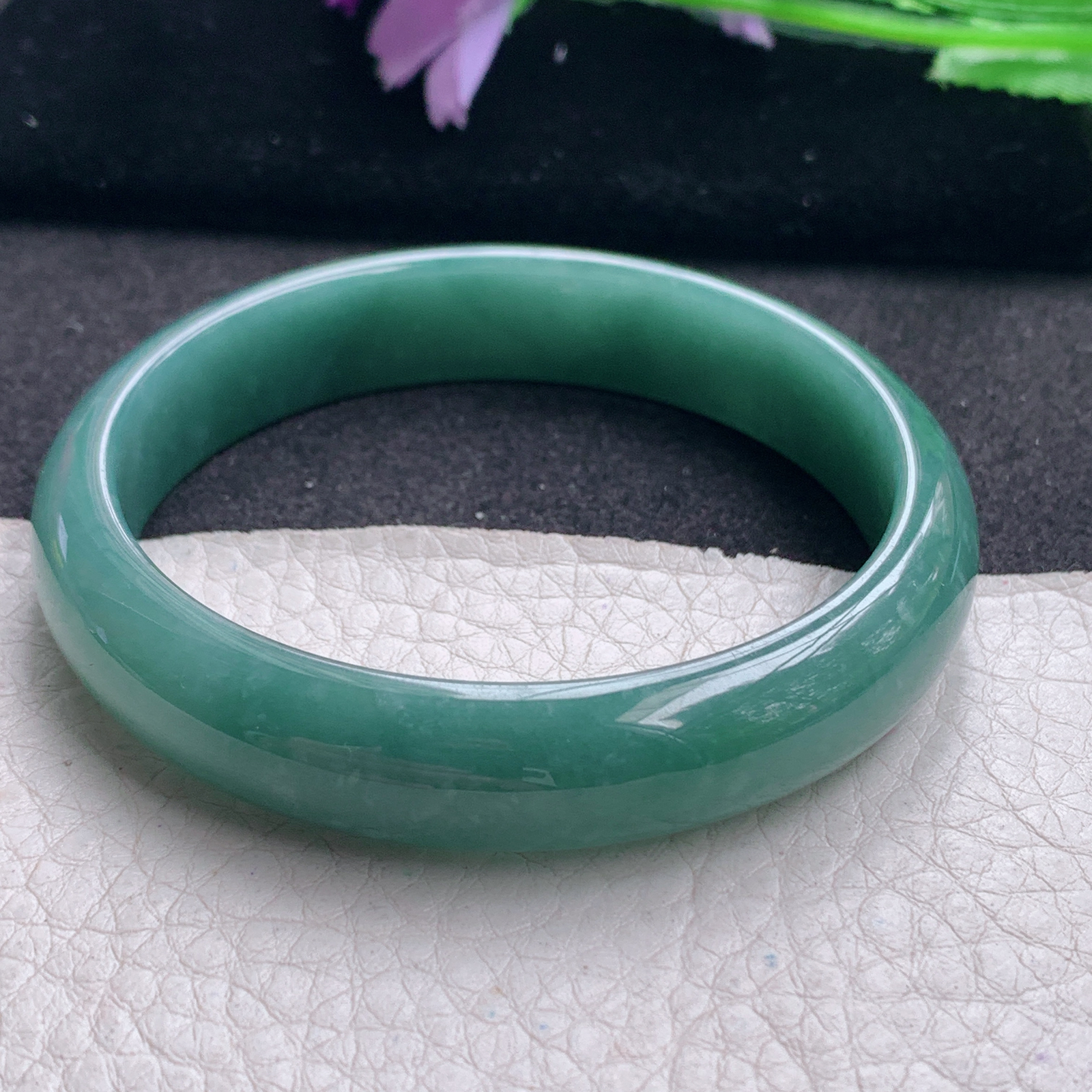 nr实拍56*12*6.6平安镯 天然翡翠A货手镯蓝水宽边清秀玉手环